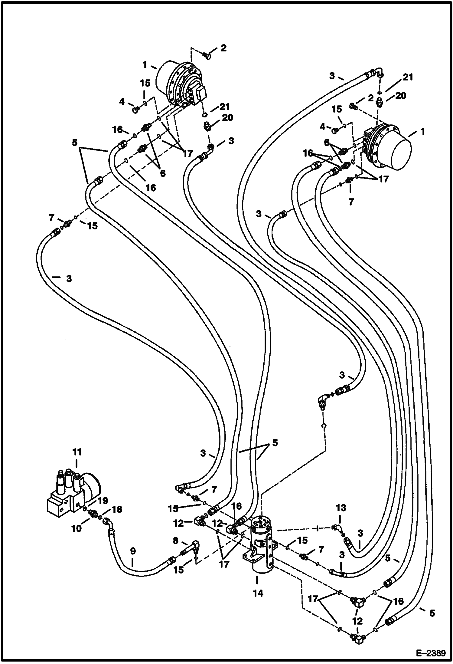 Схема запчастей Bobcat 337 - HYDRAULIC CIRCUITRY (Swivel Joint to Drive Motors) HYDRAULIC SYSTEM
