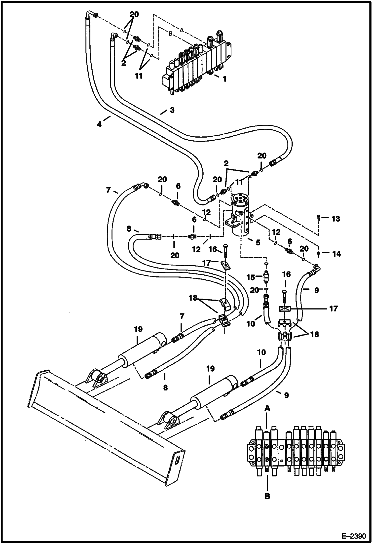 Схема запчастей Bobcat 341 - HYDRAULIC CIRCUITRY (Control Valve to Swivel Joint to Blade) HYDRAULIC SYSTEM