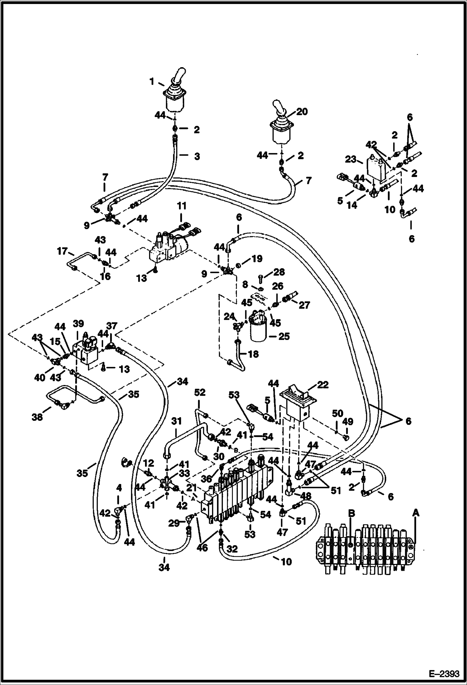 Схема запчастей Bobcat 341 - HYDRAULIC CIRCUITRY (Control Valve to Accumulator to Auxiliary Valve) HYDRAULIC SYSTEM