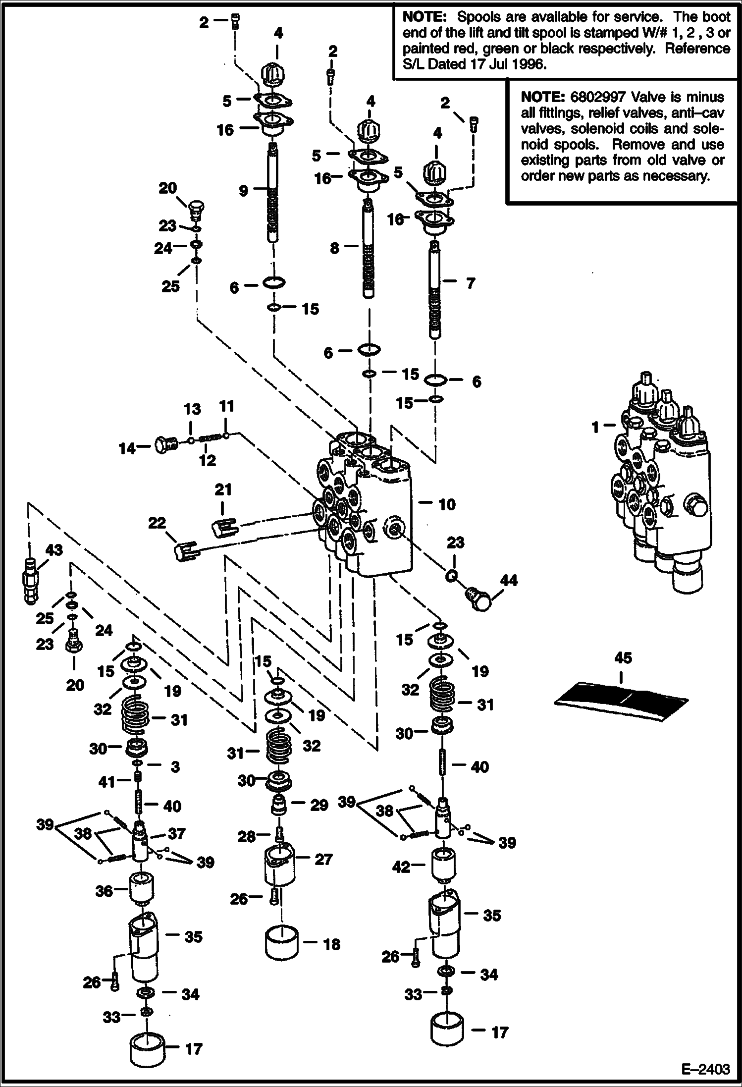 Схема запчастей Bobcat 600s - HYDRAULIC CONTROL VALVE (Service Valve - Minus Fittings) HYDRAULIC SYSTEM