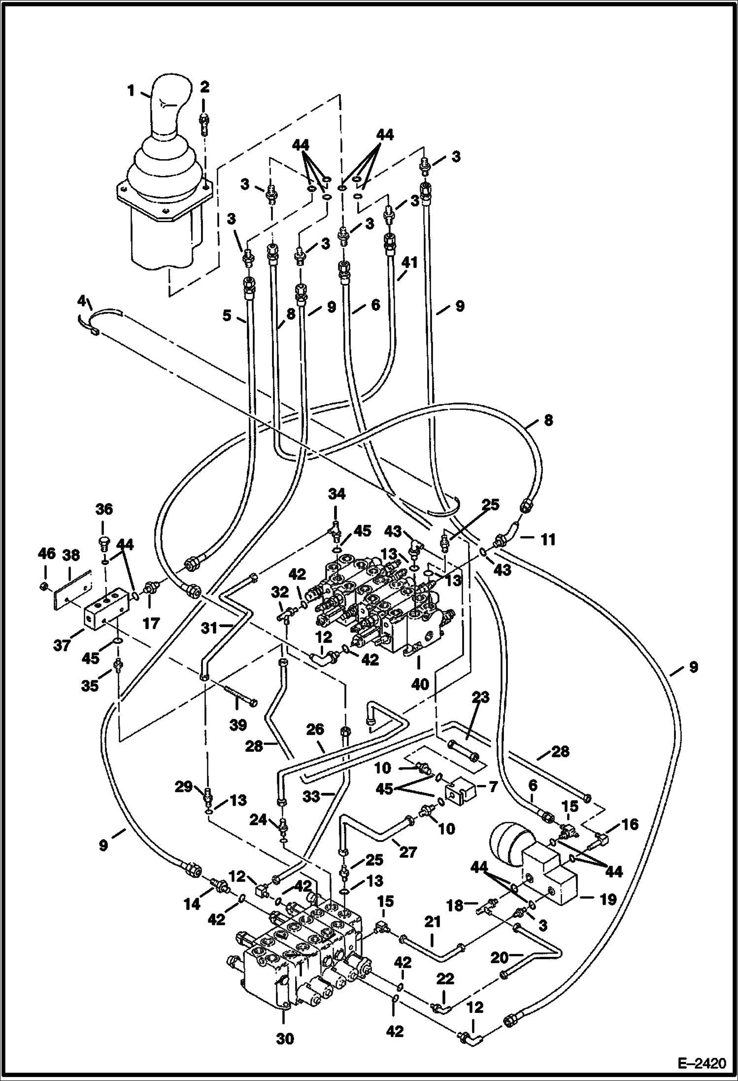 Схема запчастей Bobcat 331 - HYDRAULIC CIRCUITRY (R.H. Joystick Controls - Bucket & Arm) (Standard Control Pattern) (S/N 512913001 - 512915199) HYDRAULIC SYSTEM