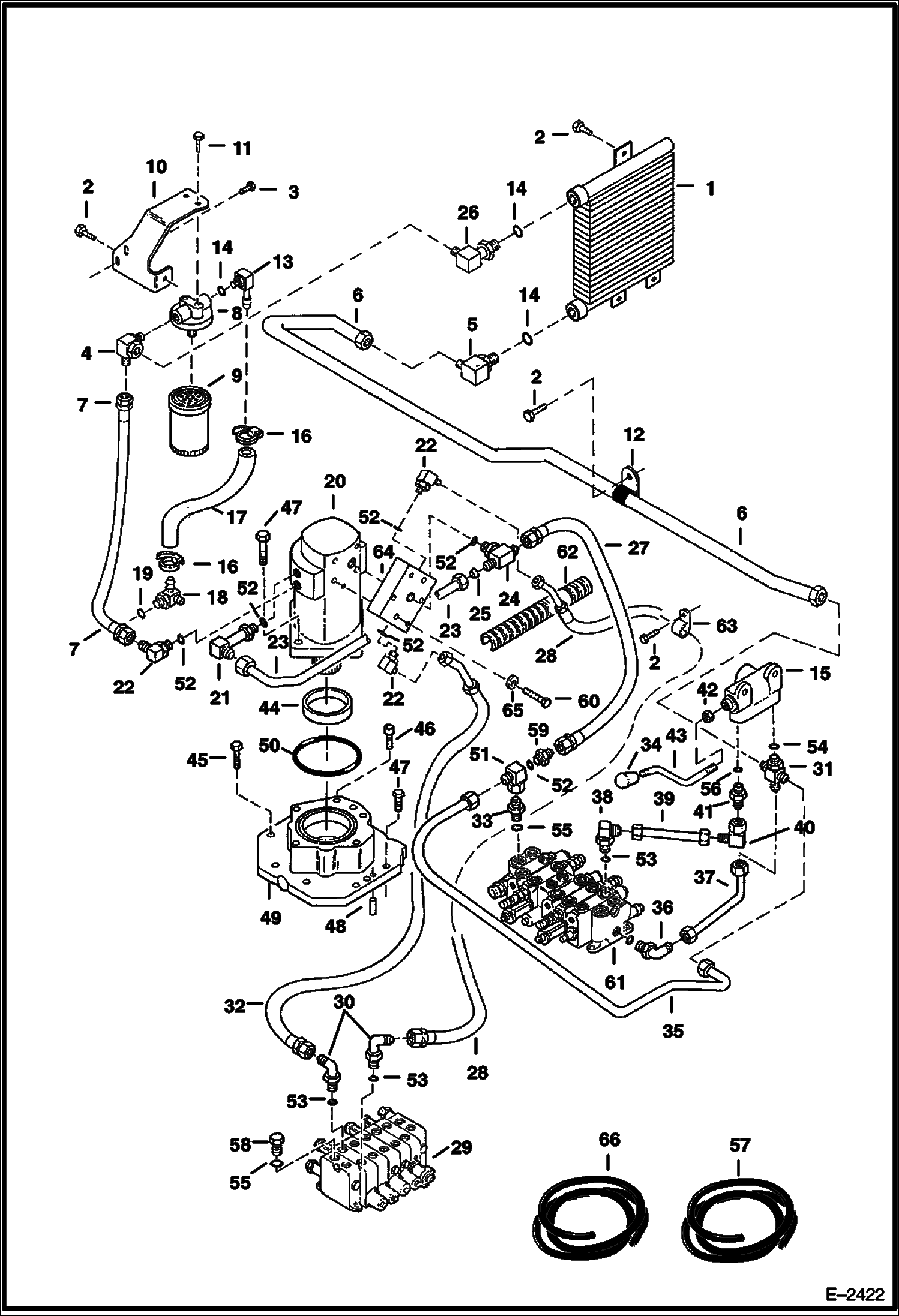 Схема запчастей Bobcat 331 - HYDRAULIC CIRCUITRY (Valve to Swing Motor to Selector Valve to Cooler to Filter) (S/N 512913001 - 512915199) HYDRAULIC SYSTEM