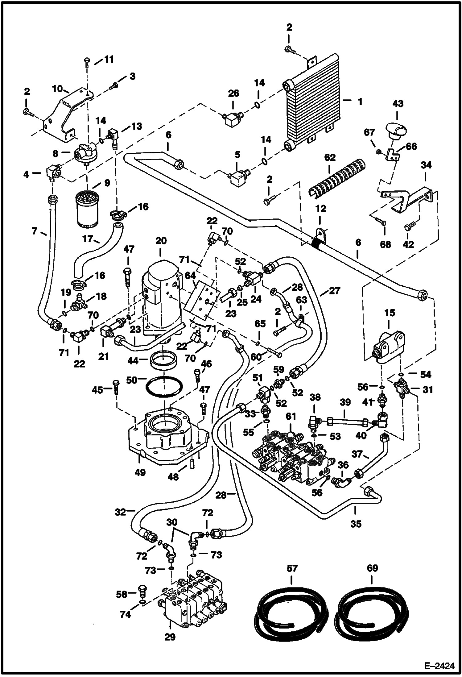 Схема запчастей Bobcat 331 - HYDRAULIC CIRCUITRY (Valve to Swing Motor to Selector Valve to Cooler to Filter) (S/N 512915200 & Above, 517711001 & Above, and 516711001 & Above) HYDRAULIC SYSTEM