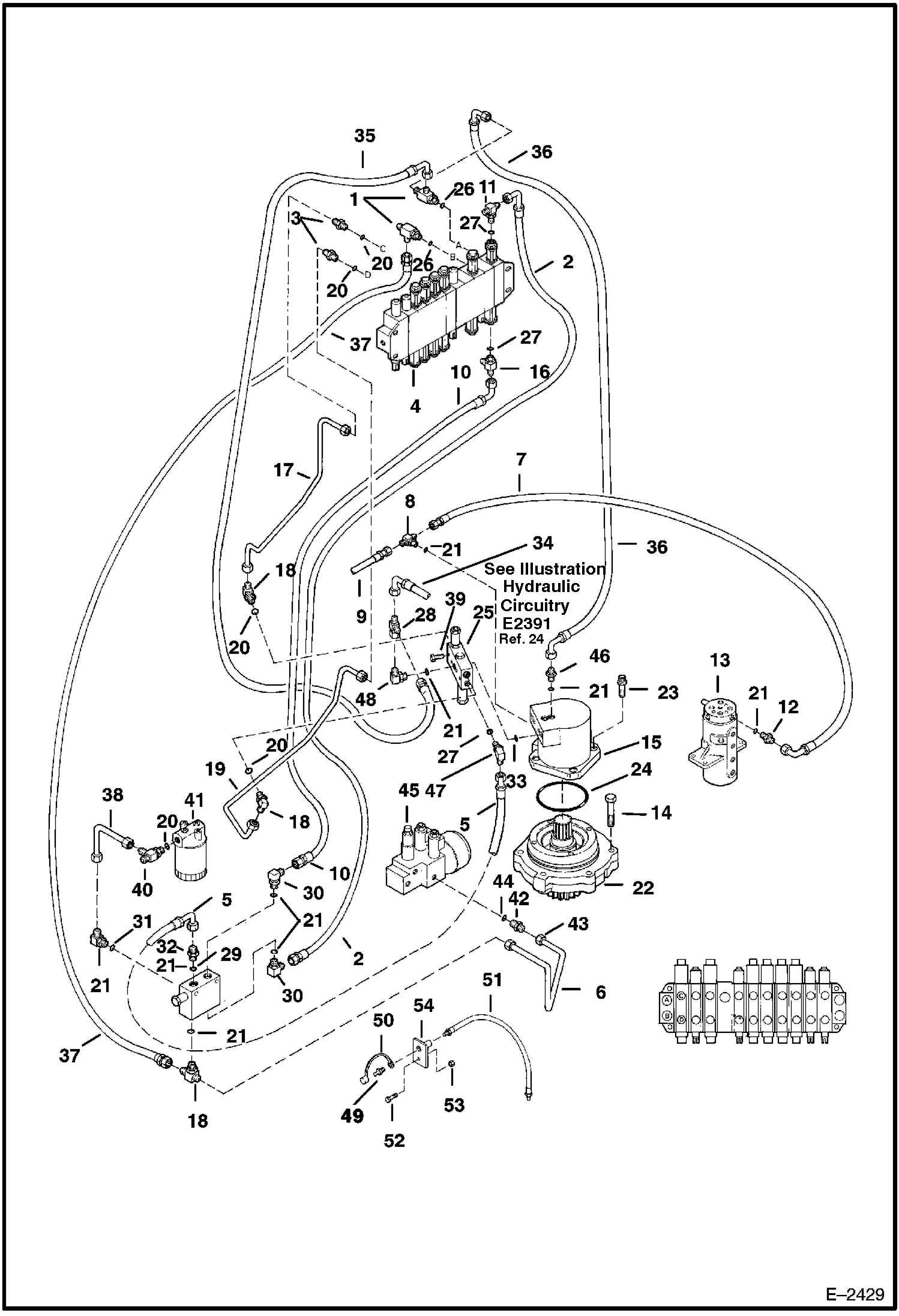 Схема запчастей Bobcat 337 - HYDRAULIC CIRCUITRY (Valve to Swing Motor) (S/N 515411001 - 515411496) HYDRAULIC SYSTEM