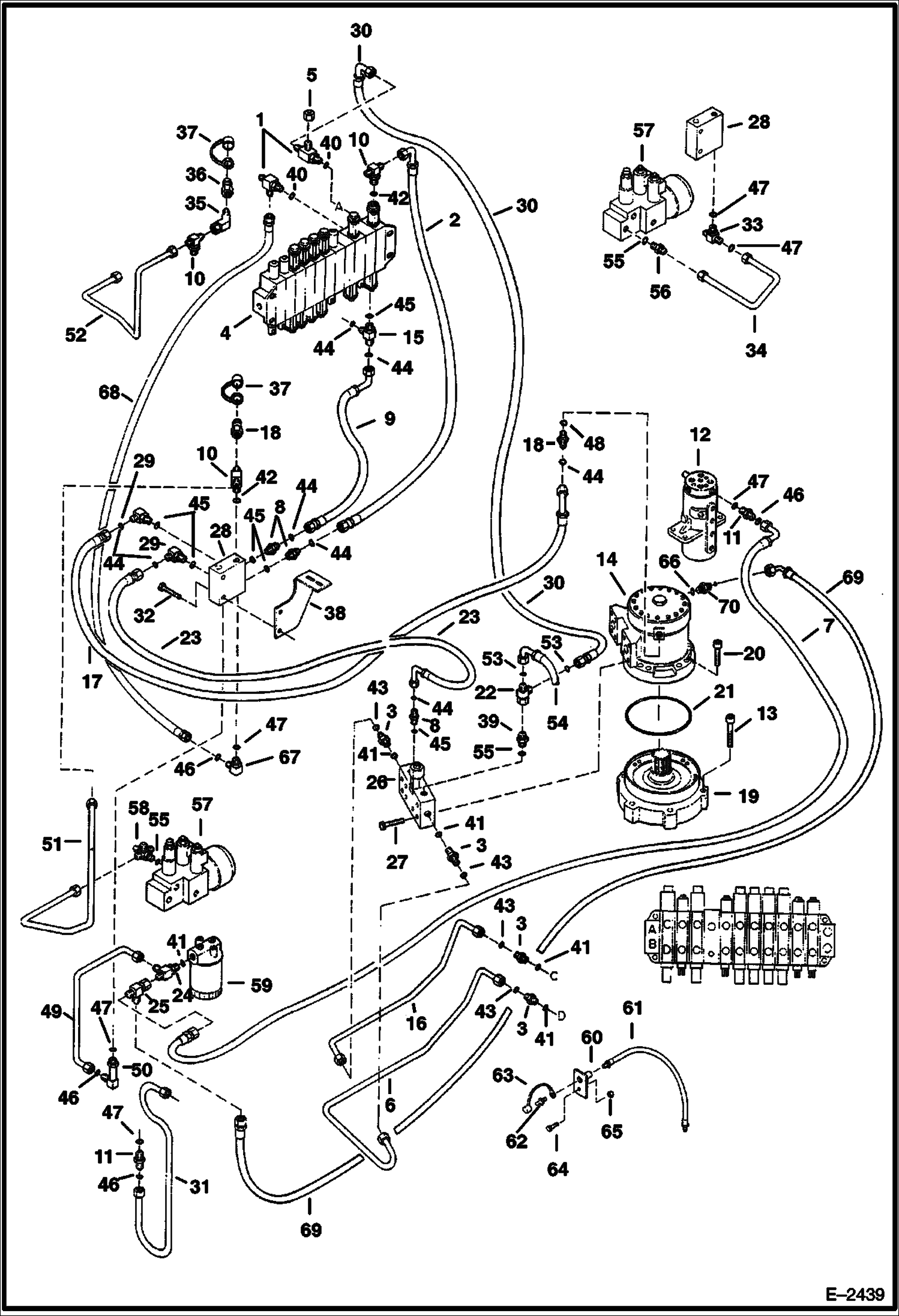 Схема запчастей Bobcat 341 - HYDRAULIC CIRCUITRY (Valve to Swing Motor to Local Valve to Swing Cylinder) (S/N 515411497 & Above) HYDRAULIC SYSTEM