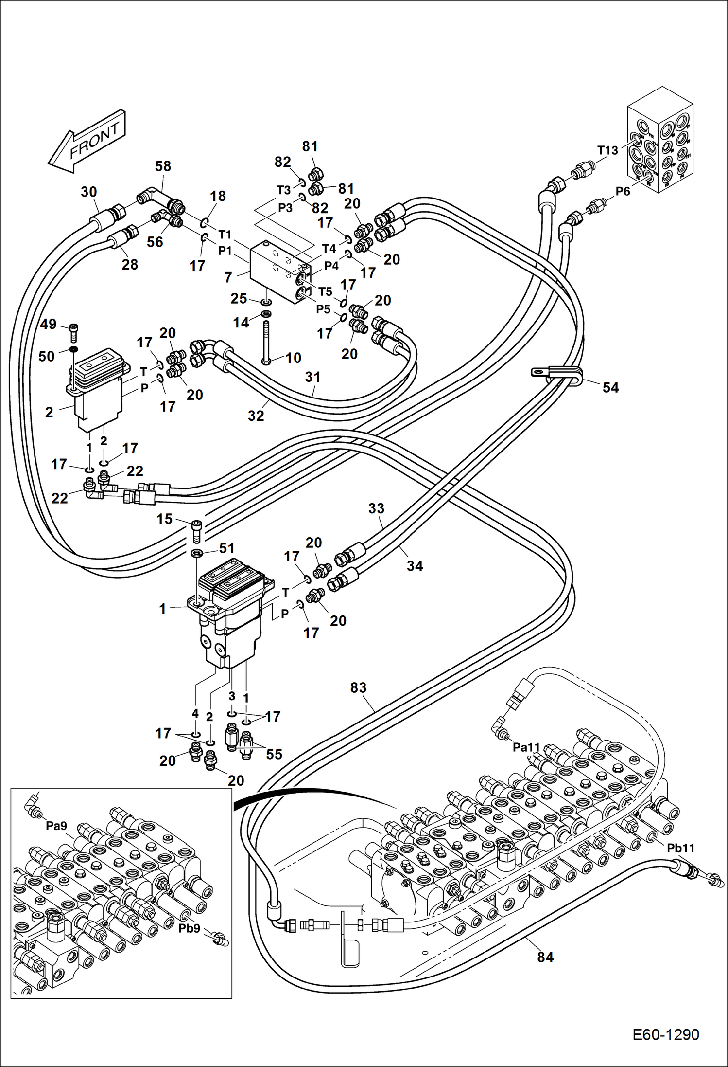 Схема запчастей Bobcat E60 - HYDRAULIC PILOT CIRCUITRY (Pedal) HYDRAULIC SYSTEM