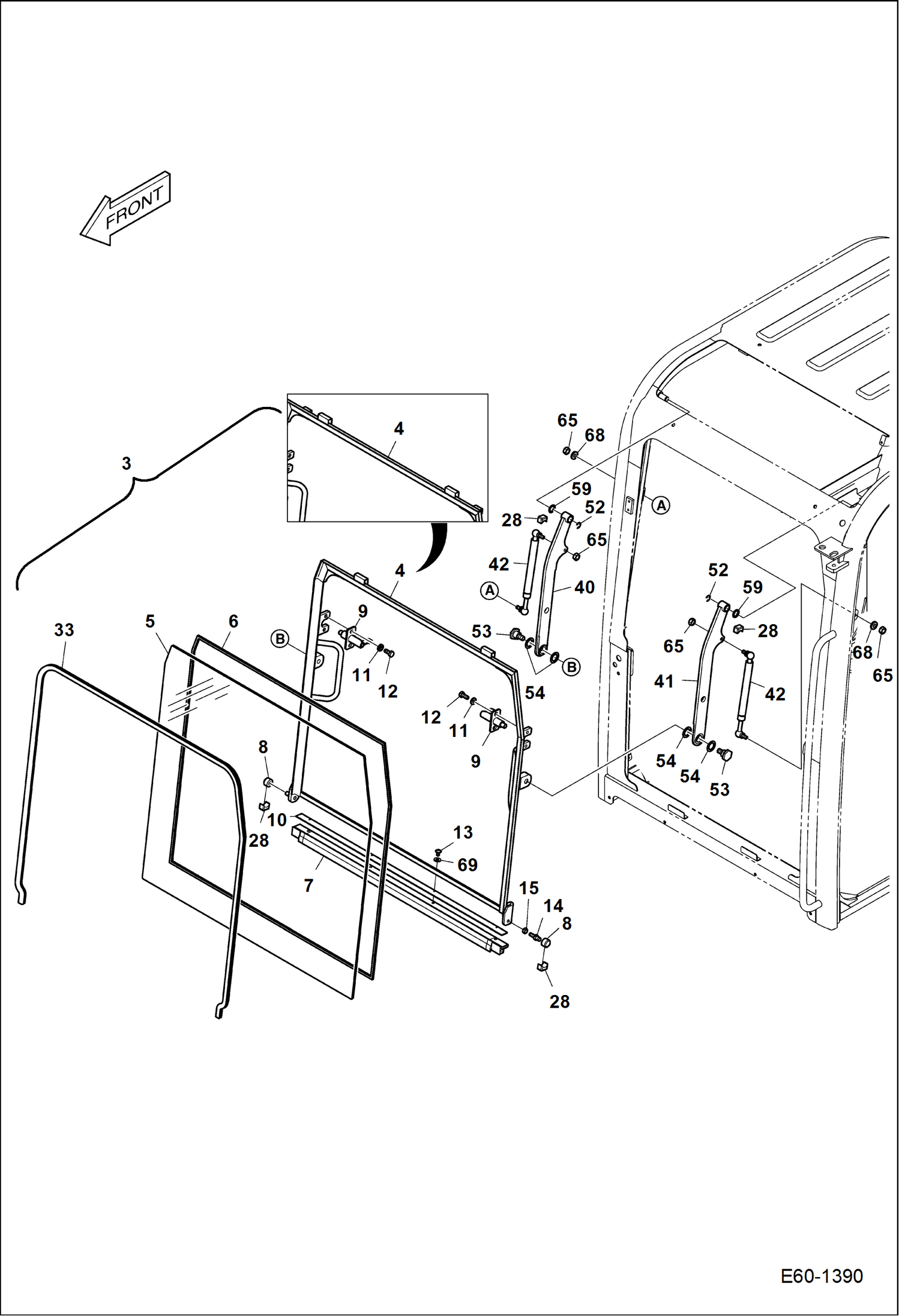 Схема запчастей Bobcat E60 - OPERATOR CAB (Front Window) MAIN FRAME