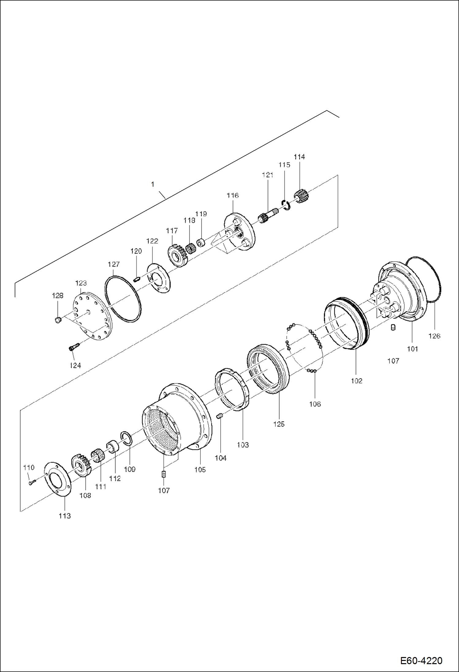 Схема запчастей Bobcat E60 - DRIVE MOTOR (Reduction Gear) HYDRAULIC SYSTEM