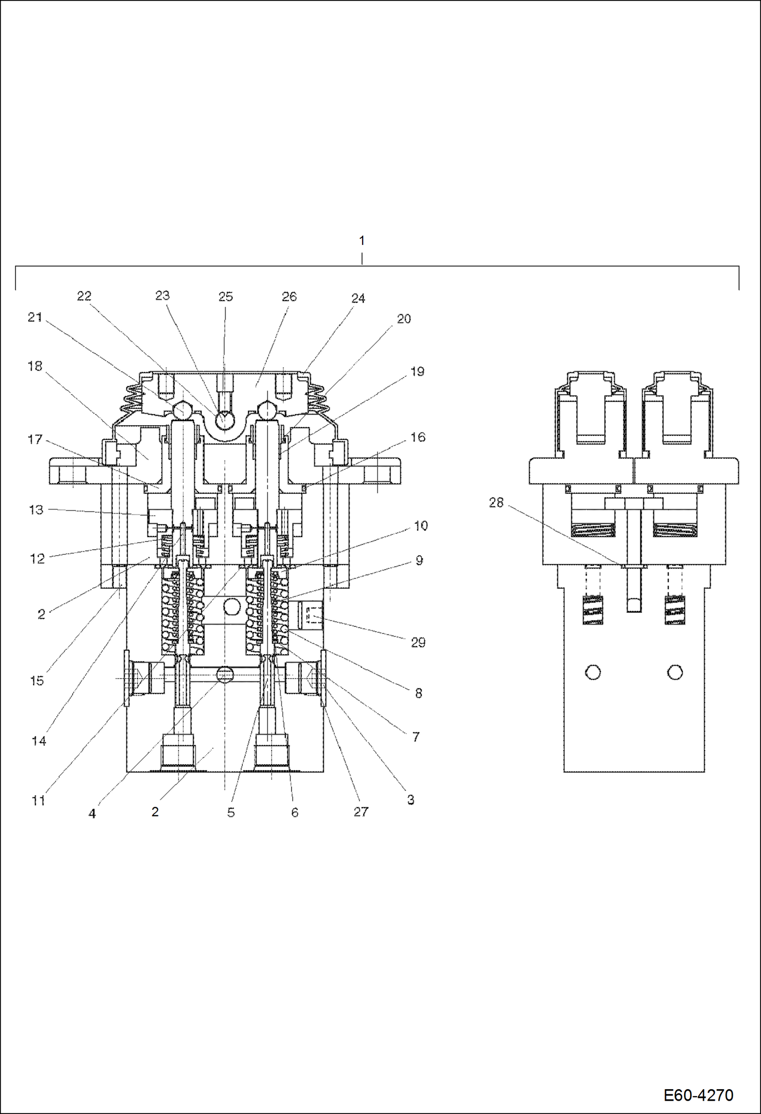 Схема запчастей Bobcat E60 - PEDAL VALVE - TRAVEL HYDRAULIC SYSTEM