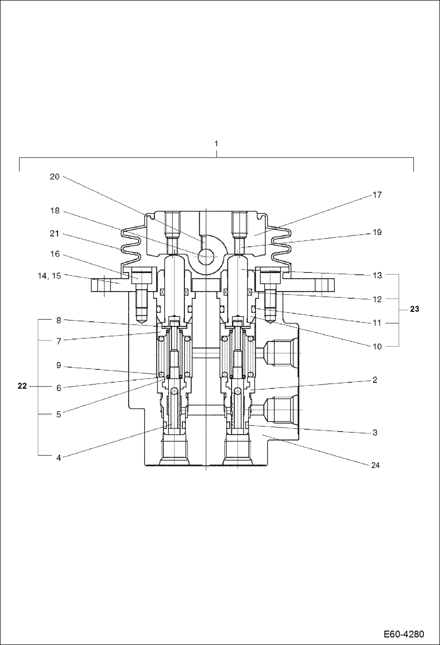 Схема запчастей Bobcat E60 - PEDAL VALVE HYDRAULIC SYSTEM