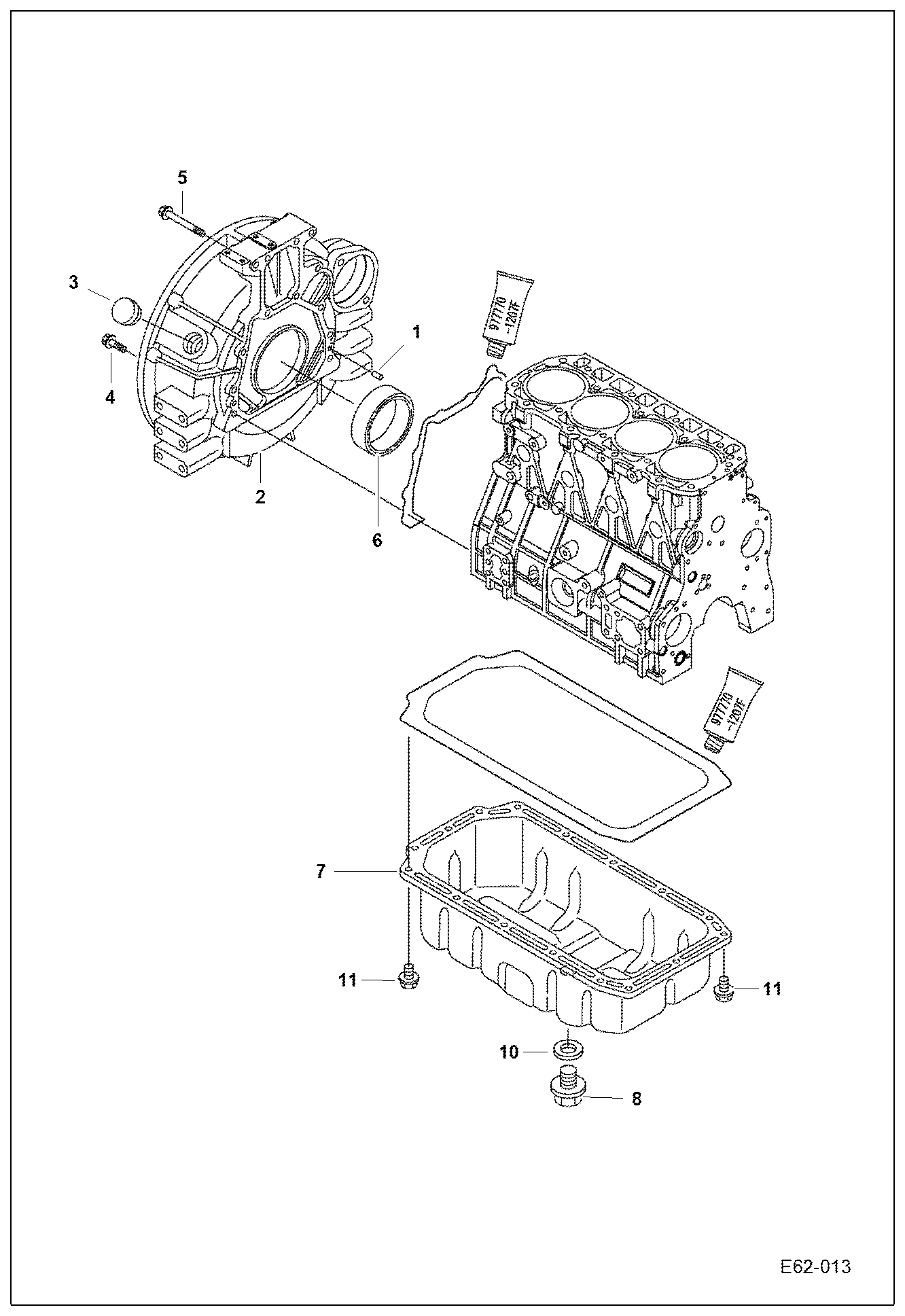 Схема запчастей Bobcat E62 - FLYWHEEL HOUSING & OIL PAN POWER UNIT