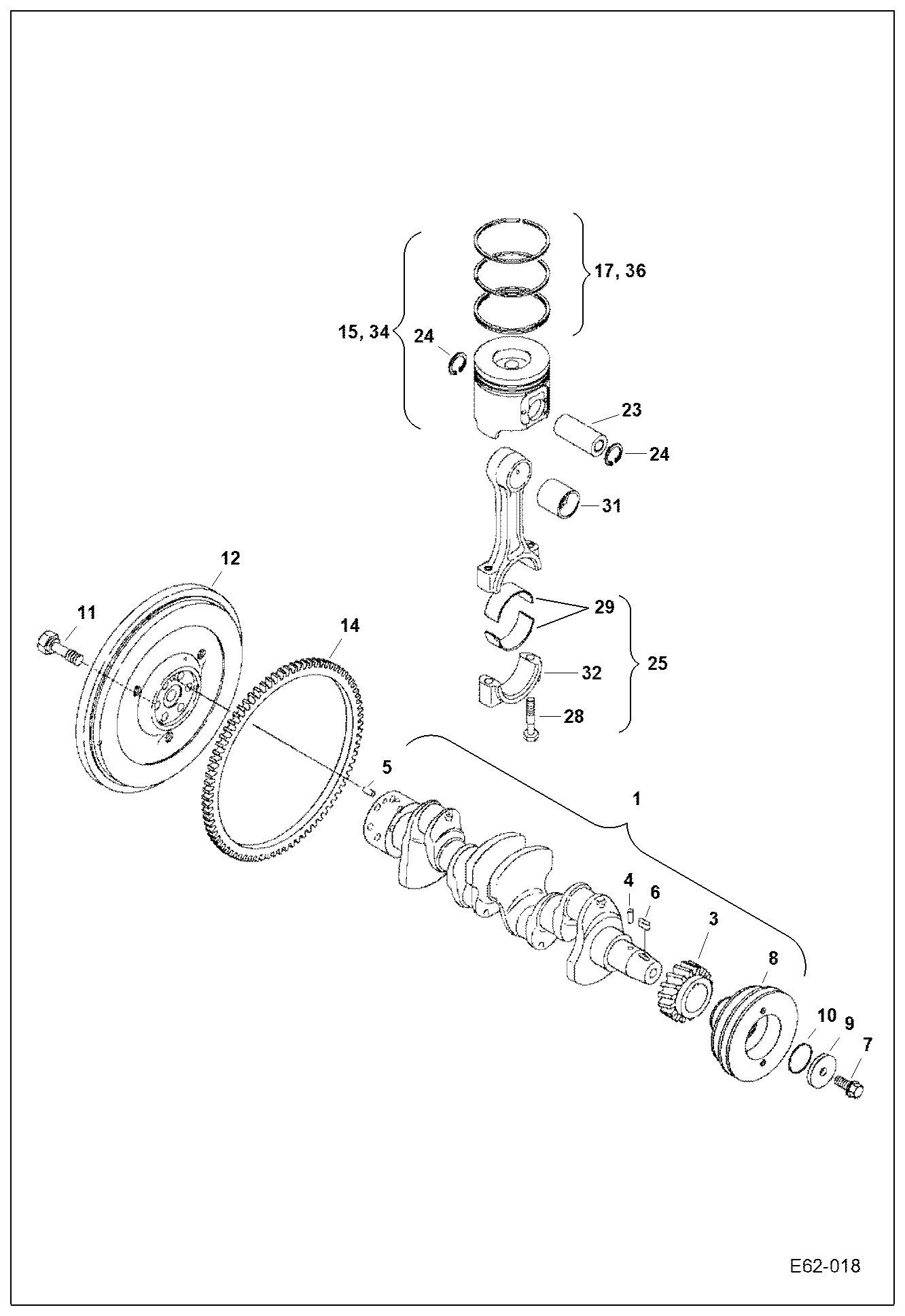 Схема запчастей Bobcat E62 - CRANKSHAFT & PISTON POWER UNIT