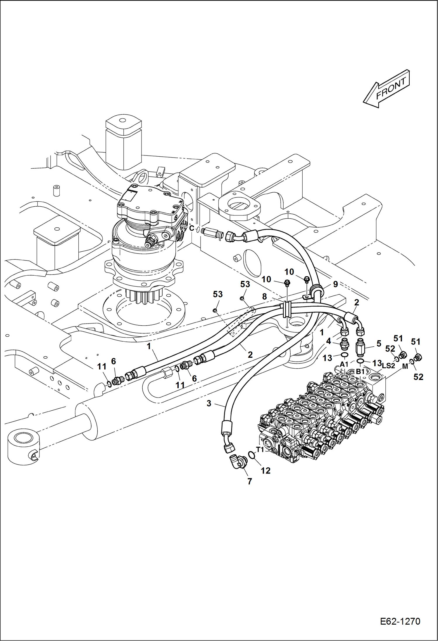 Схема запчастей Bobcat E62 - HYDRAULIC CIRCUITRY (Slew Motor & Valves) HYDRAULIC SYSTEM