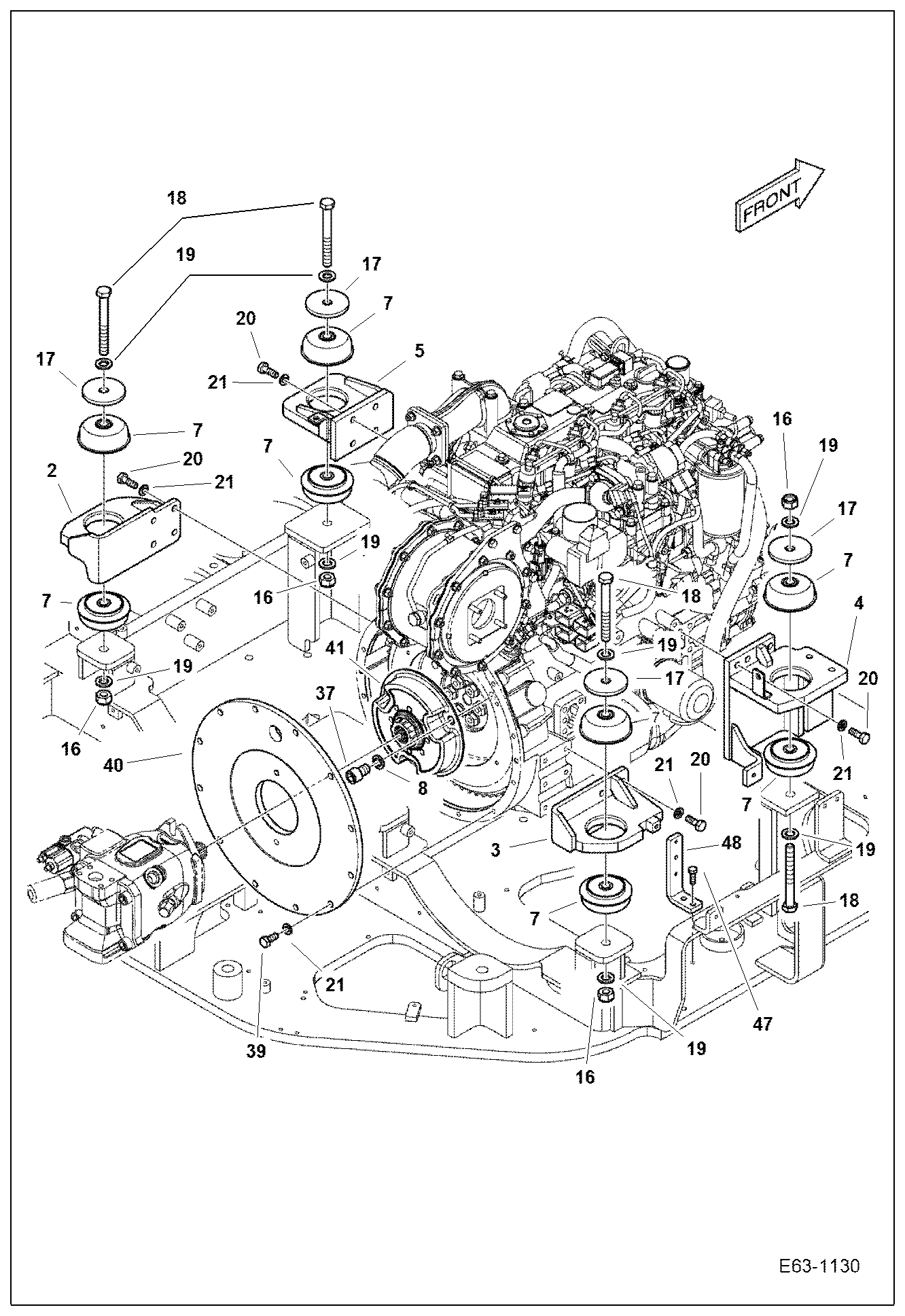 Схема запчастей Bobcat E62 - ENGINE AND ATTACHING PARTS (Engine Mounting) POWER UNIT