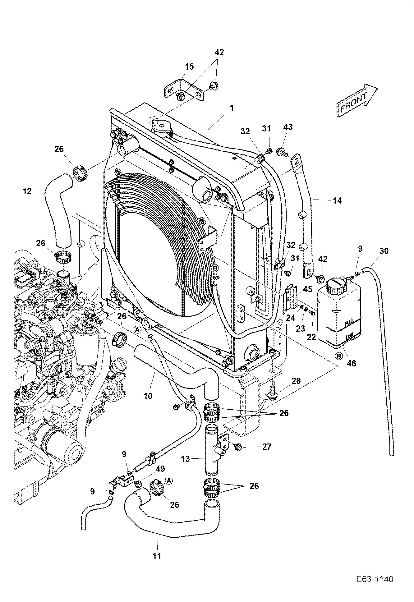 Схема запчастей Bobcat E63 - ENGINE & ATTACHING PARTS (Radiator Mounting) POWER UNIT