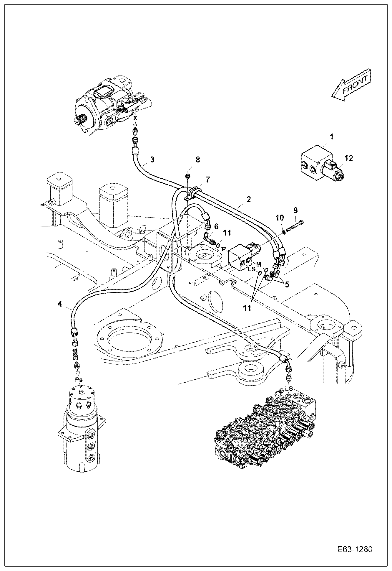 Схема запчастей Bobcat E63 - HYDRAULIC CIRCUITRY (Pump to Valve) HYDRAULIC SYSTEM