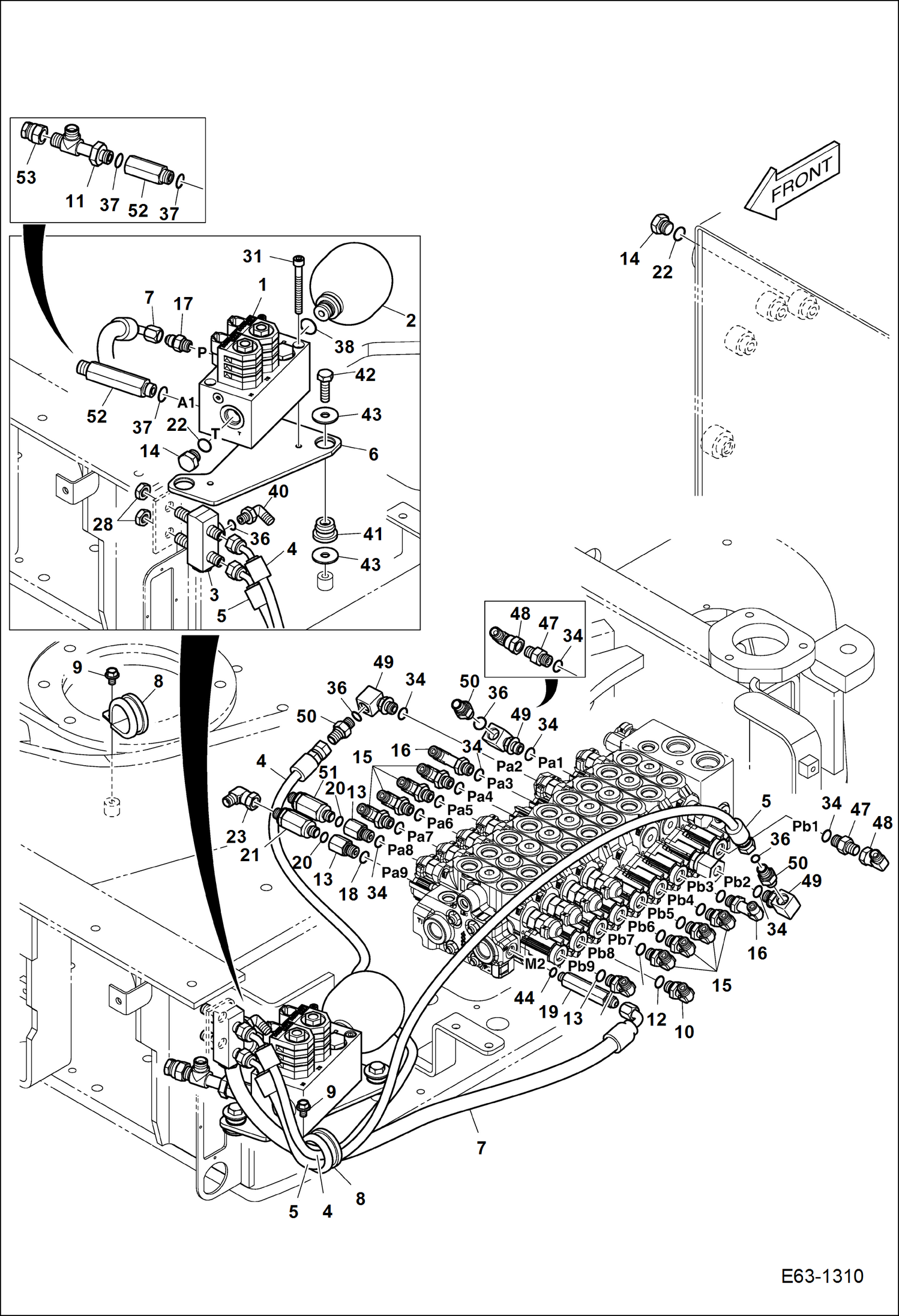 Схема запчастей Bobcat E63 - HYDRAULIC CIRCUITRY (Control Valve) HYDRAULIC SYSTEM