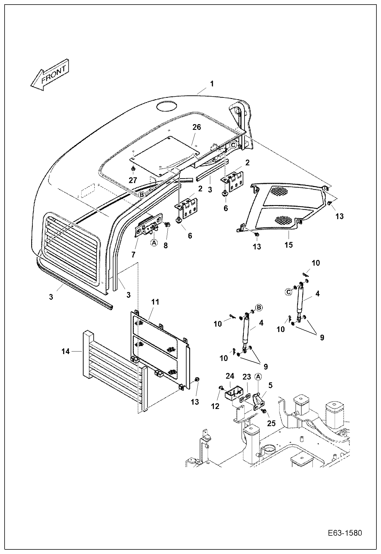 Схема запчастей Bobcat E63 - RH COVER MAIN FRAME