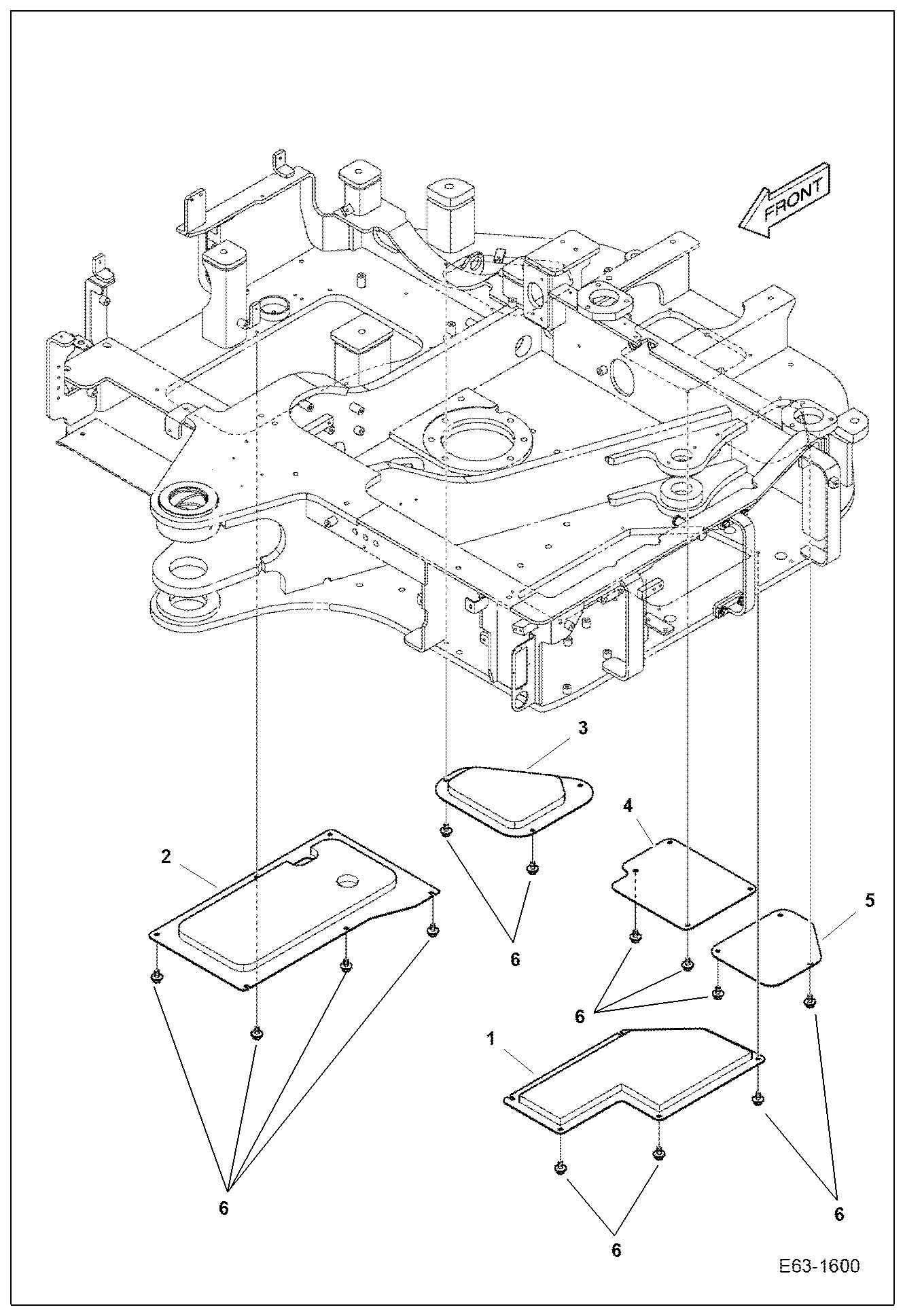 Схема запчастей Bobcat E63 - UPPERSTRUCTURE (Under Covers) MAIN FRAME