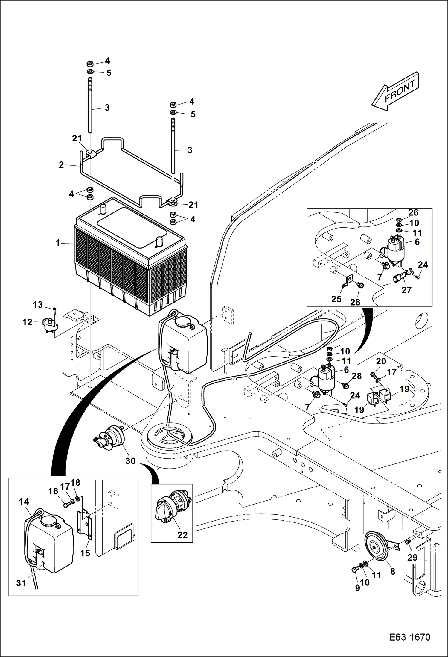 Схема запчастей Bobcat E62 - ELECTRICAL (Battery, Washer, Horn) ELECTRICAL SYSTEM