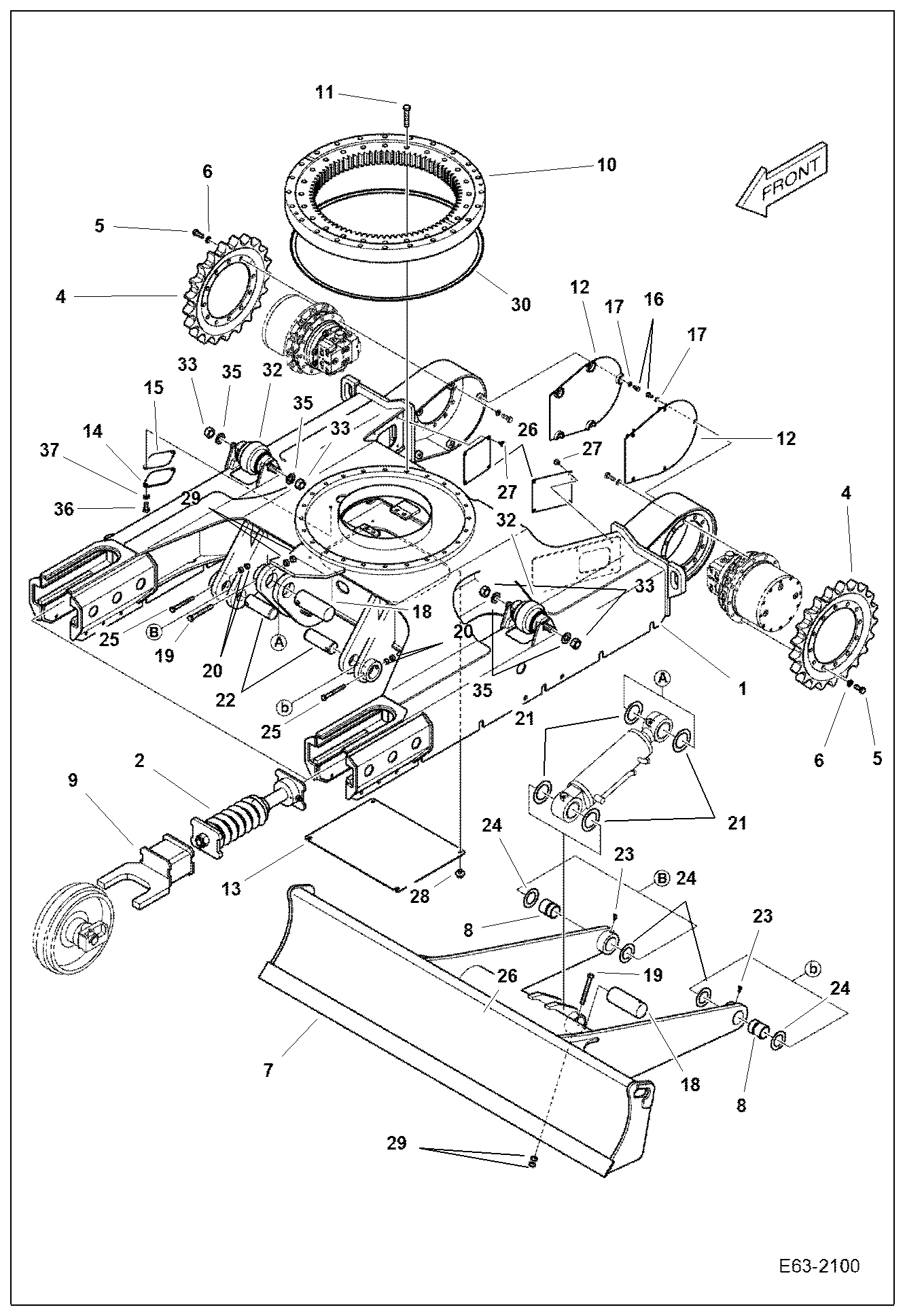 Схема запчастей Bobcat E63 - UNDERCARRIAGE (Track Frame & Blade) UNDERCARRIAGE