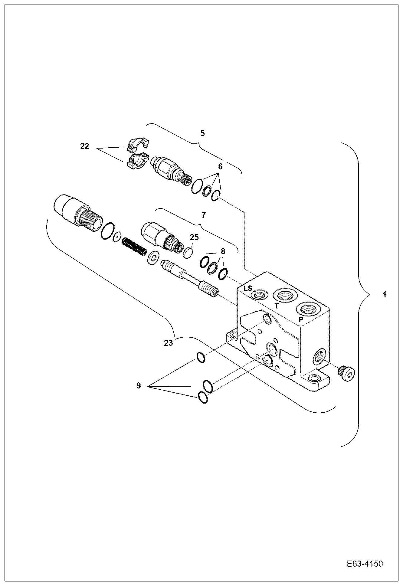 Схема запчастей Bobcat E63 - VALVE SECTION (Inlet Section) HYDRAULIC SYSTEM