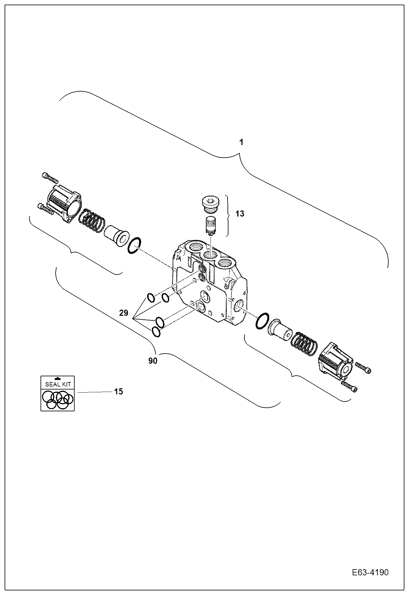 Схема запчастей Bobcat E63 - VALVE SECTION (Travel LH Section) HYDRAULIC SYSTEM