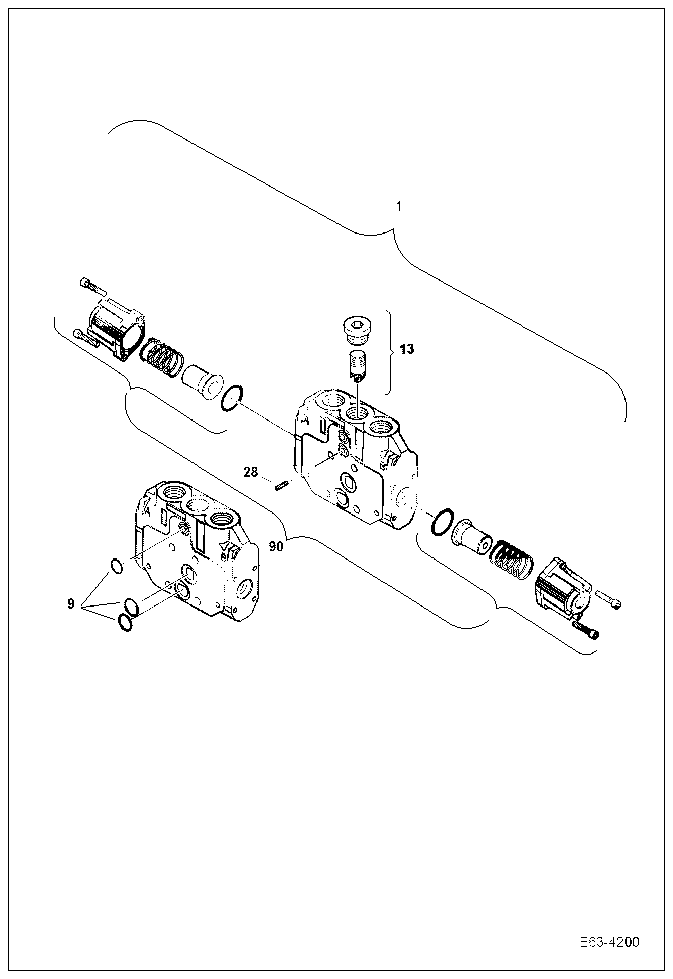 Схема запчастей Bobcat E63 - VALVE SECTION (Travel RH Section) HYDRAULIC SYSTEM