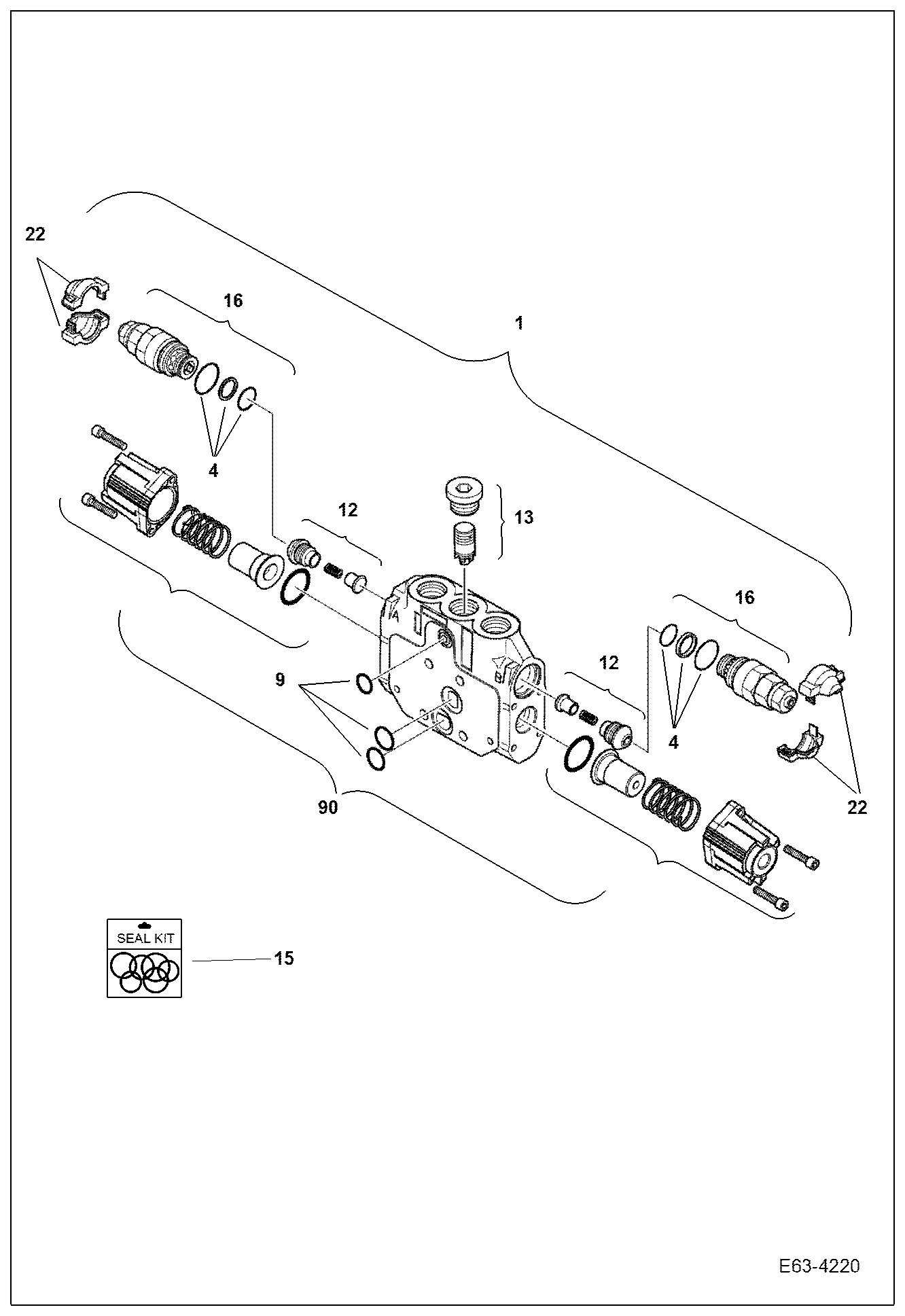 Схема запчастей Bobcat E62 - VALVE SECTION (Aux section) HYDRAULIC SYSTEM