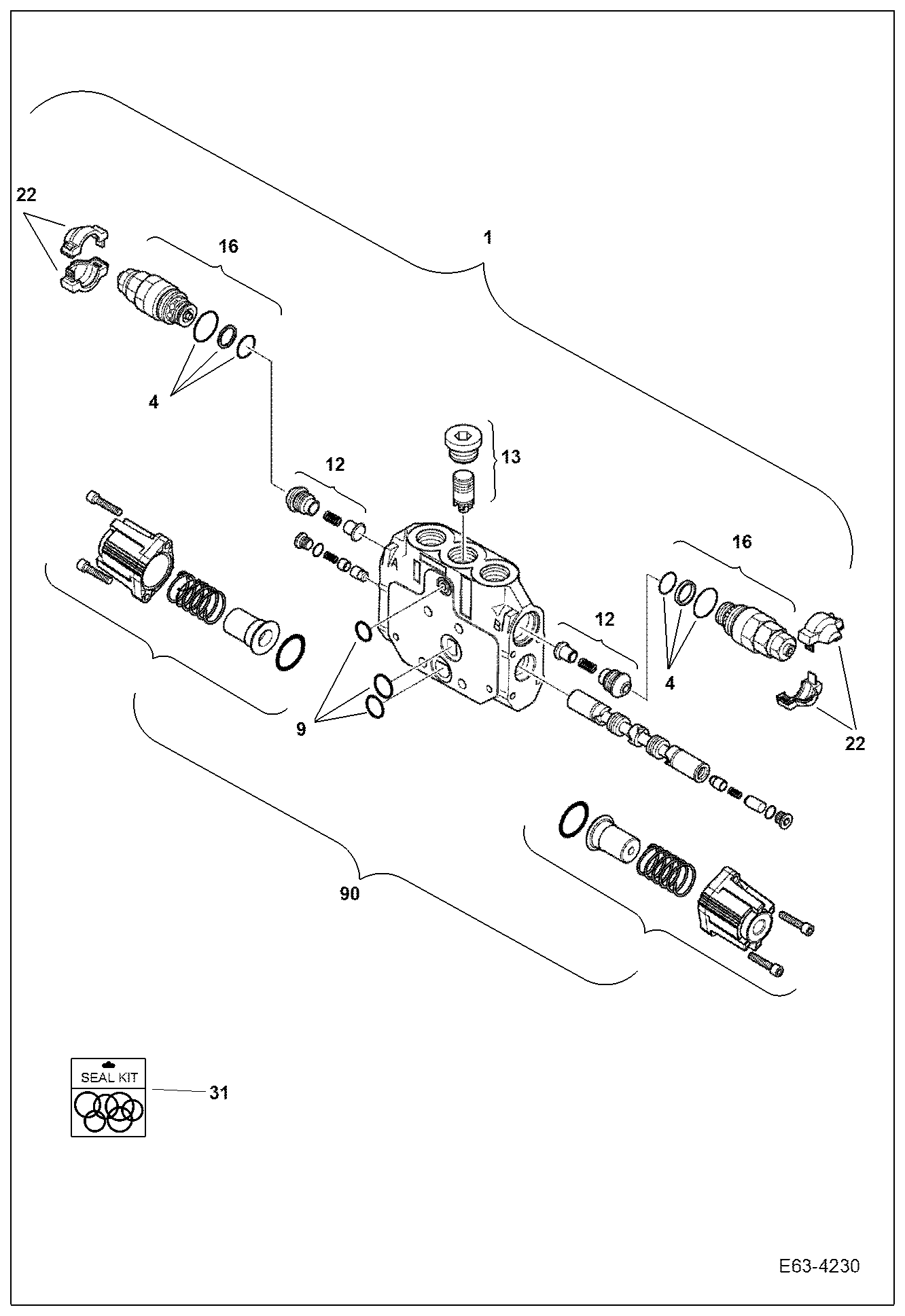 Схема запчастей Bobcat E63 - VALVE SECTION (Arm Section) HYDRAULIC SYSTEM