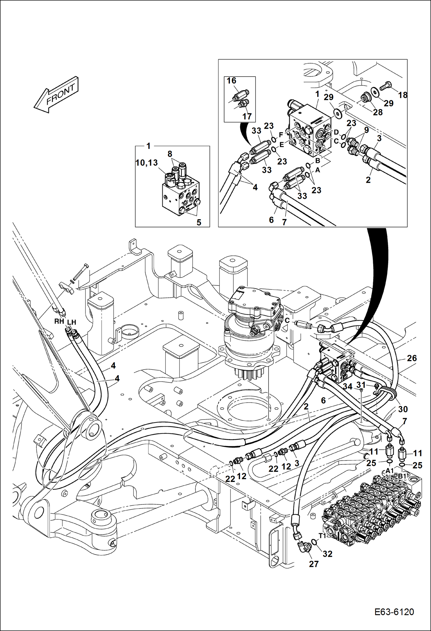 Схема запчастей Bobcat E63 - HYDRAULIC CIRCUITRY (Slew Motor & Valve) HYDRAULIC SYSTEM