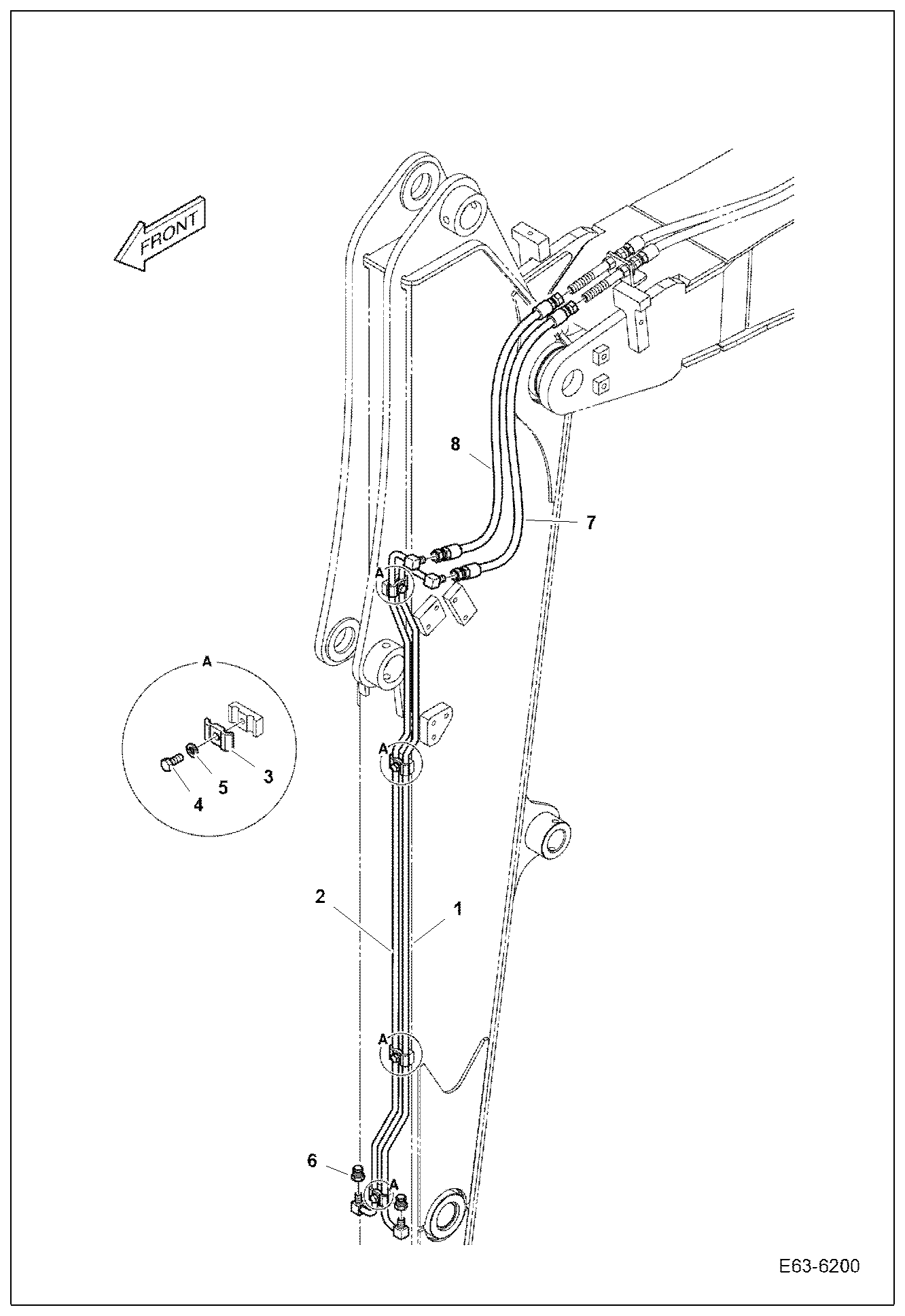 Схема запчастей Bobcat E63 - HYDRAULIC PILOT CIRCUITRY (Arm 1.9 m) (Quick Clamp) ACCESSORIES & OPTIONS