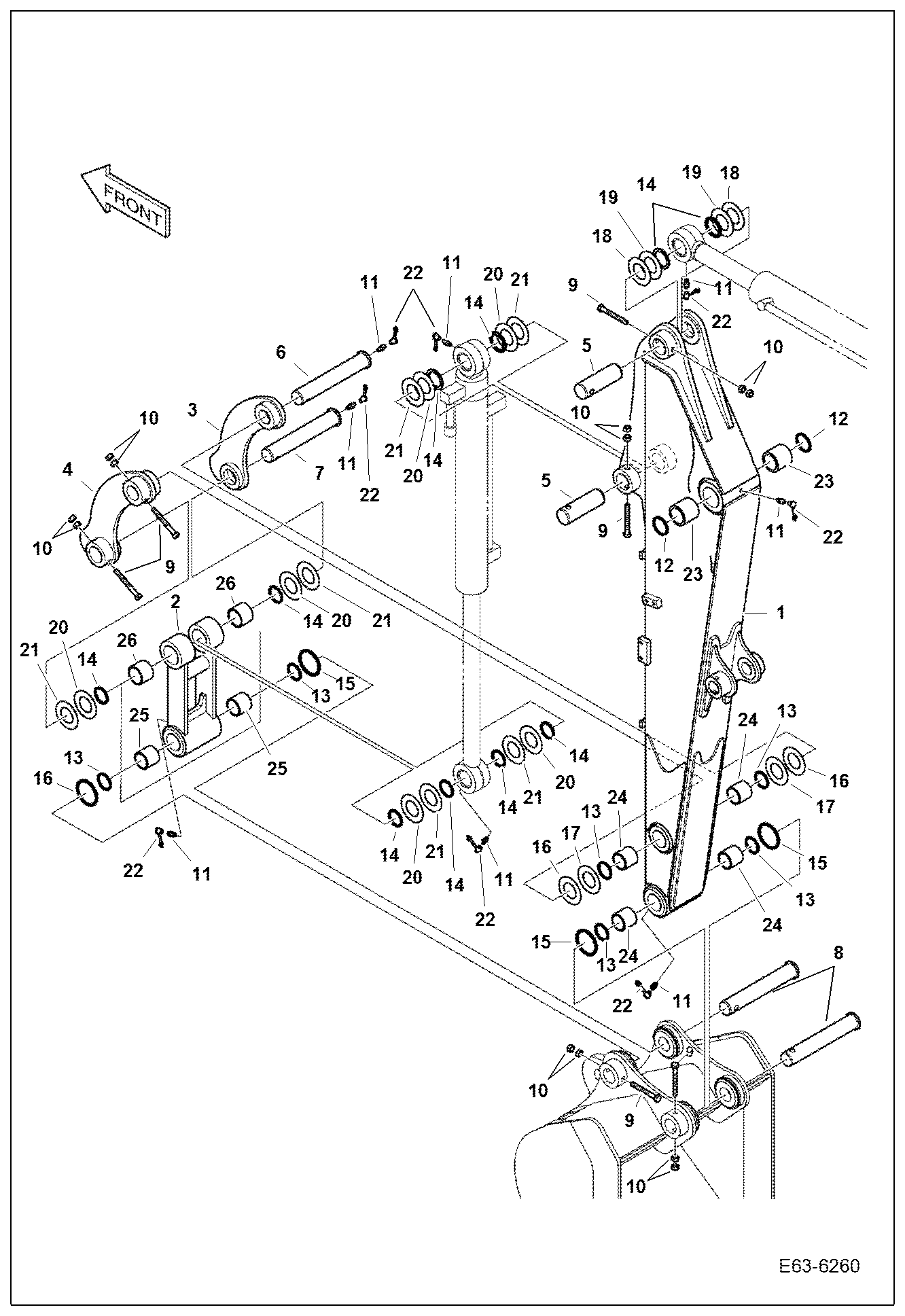 Схема запчастей Bobcat E63 - HYDRAULIC CIRCUITRY (Arm 1.6 m) Thumb ACCESSORIES & OPTIONS