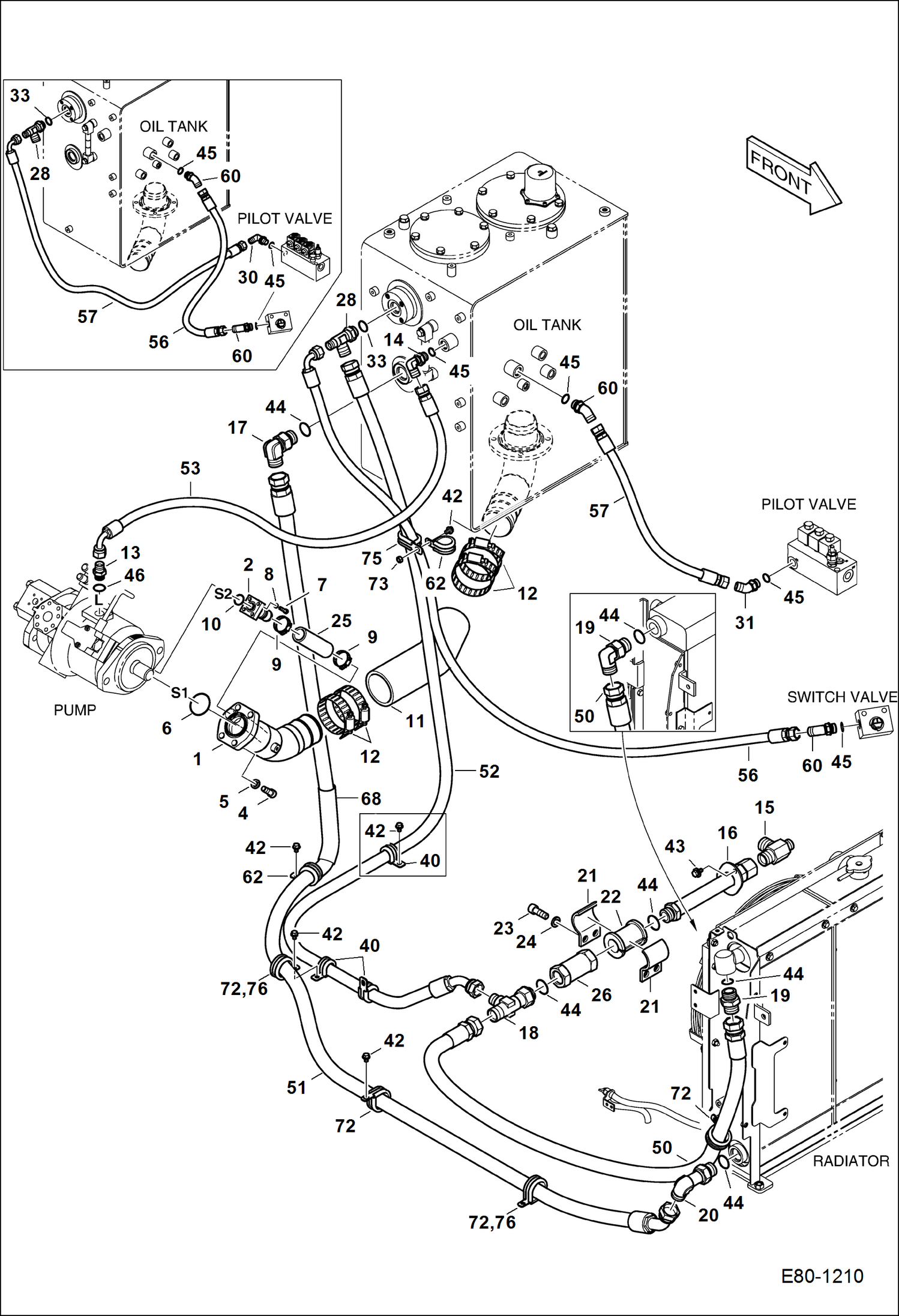 Схема запчастей Bobcat E80 - HYDRAULIC CIRCUITRY (Supply & Return) HYDRAULIC SYSTEM