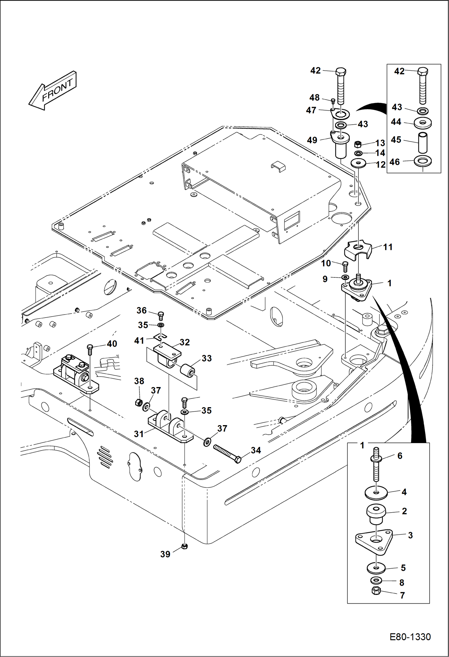 Схема запчастей Bobcat E80 - OPERATOR CAB (Mounting) MAIN FRAME