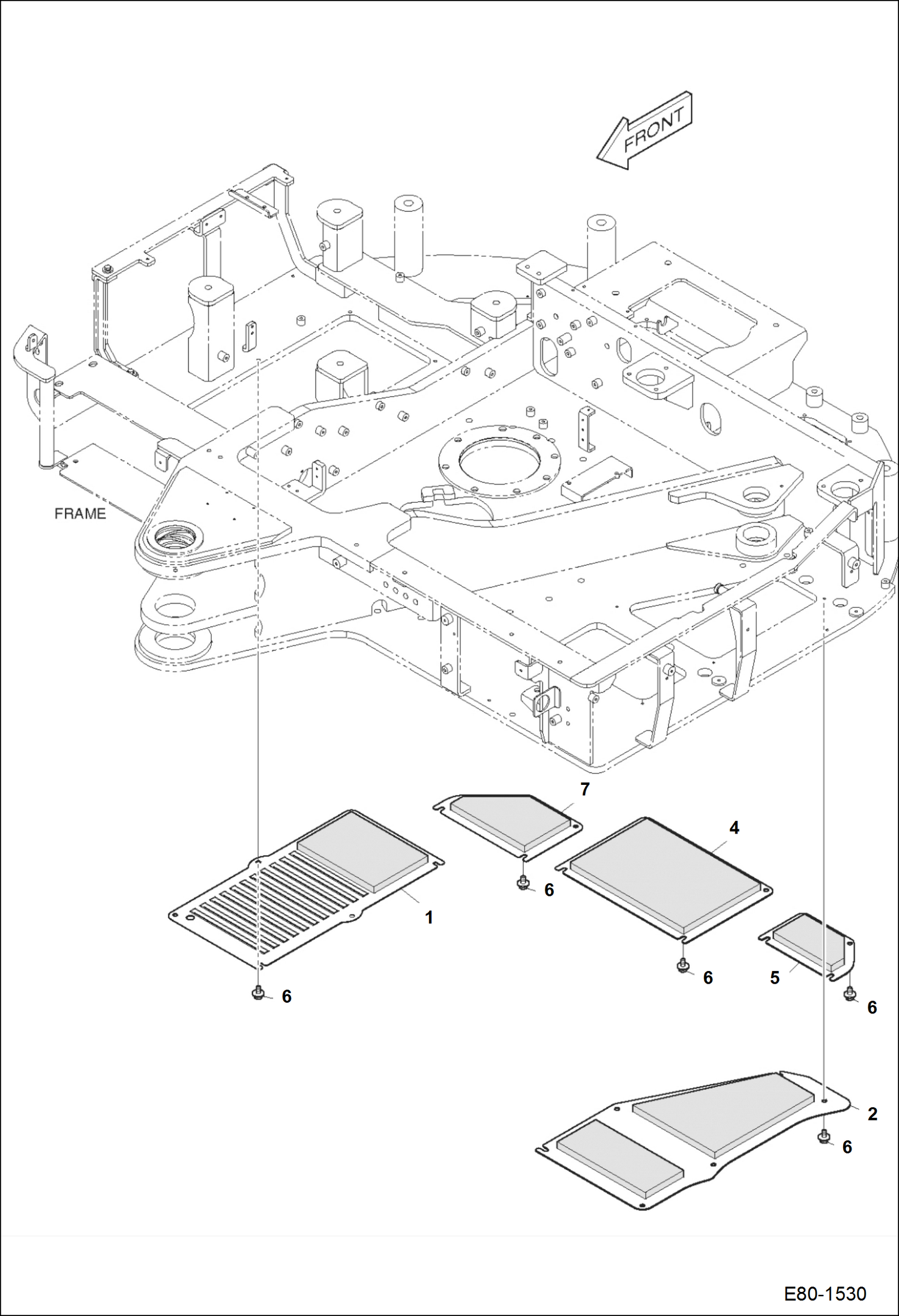 Схема запчастей Bobcat E80 - UPPERSTRUCTURE (Under Covers) MAIN FRAME