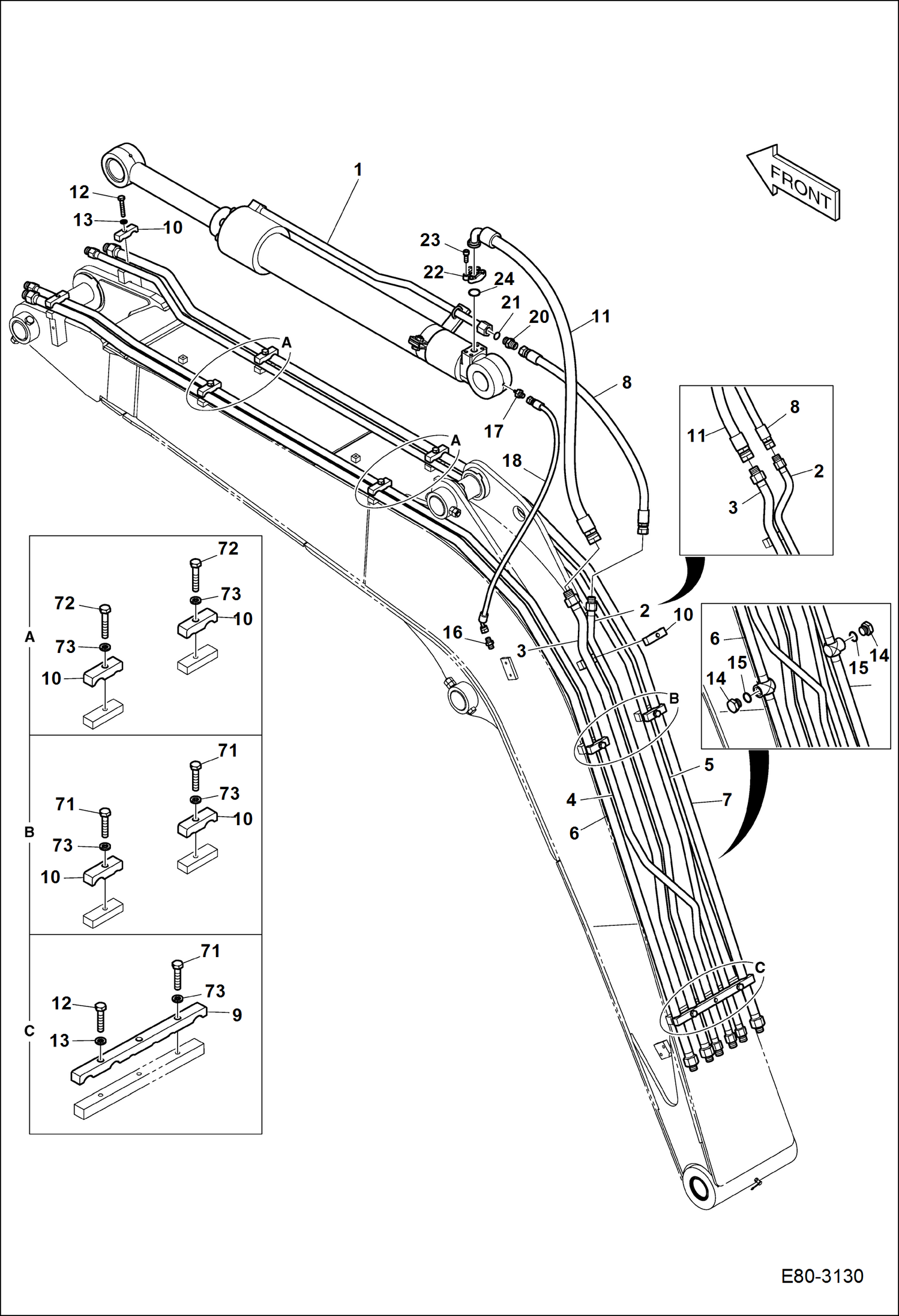 Схема запчастей Bobcat E80 - HYDRAULIC CIRCUITRY (Boom) (Arm Cylinder) HYDRAULIC SYSTEM