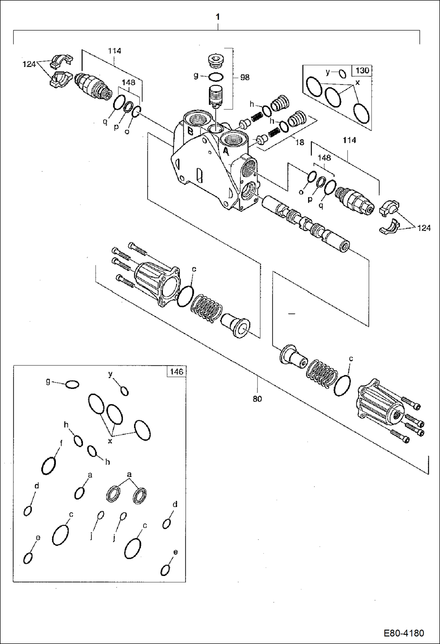 Схема запчастей Bobcat E80 - VALVE SECTION (Arm Section) HYDRAULIC SYSTEM