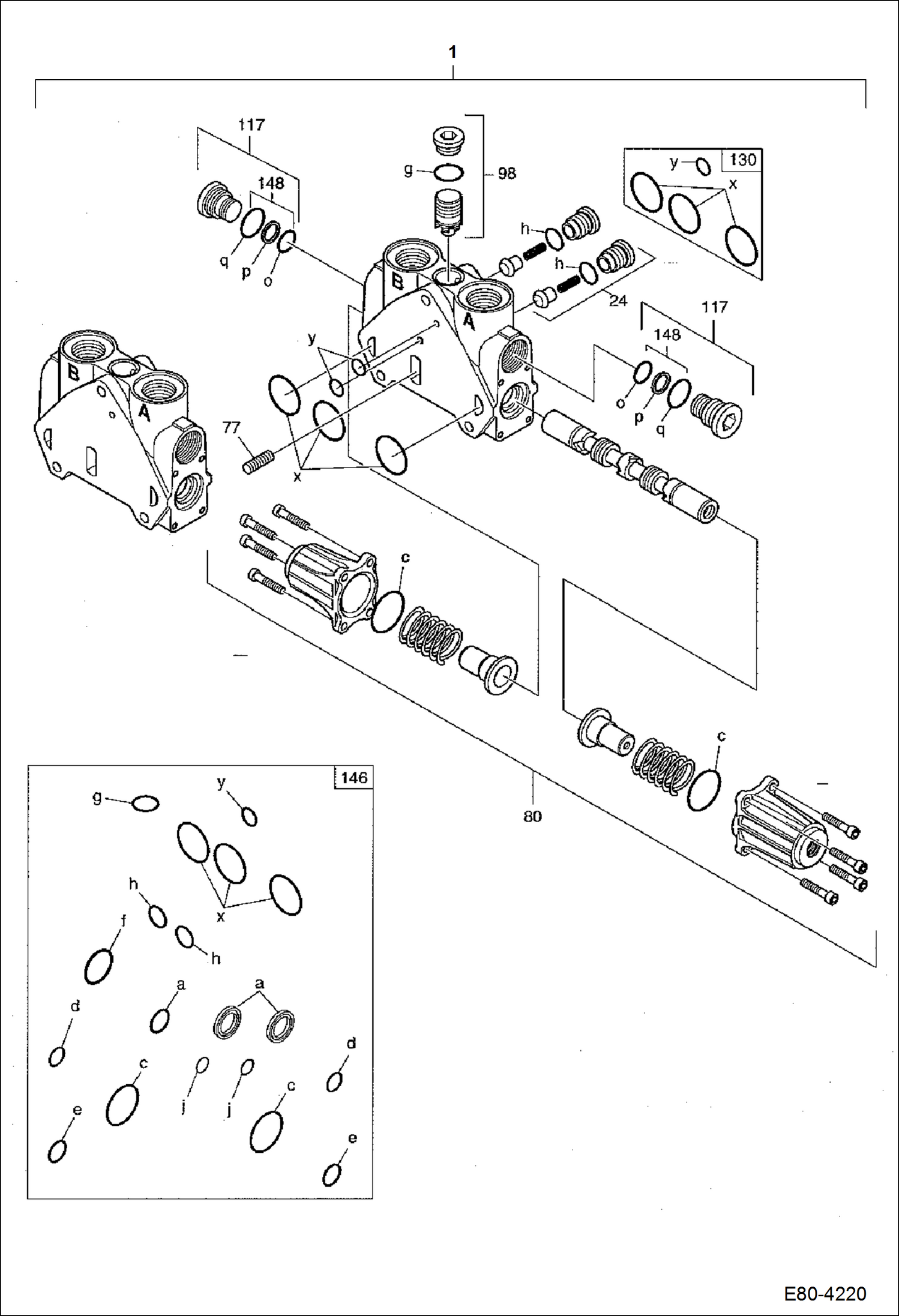 Схема запчастей Bobcat E80 - VALVE SECTION (LH Travel Section) HYDRAULIC SYSTEM