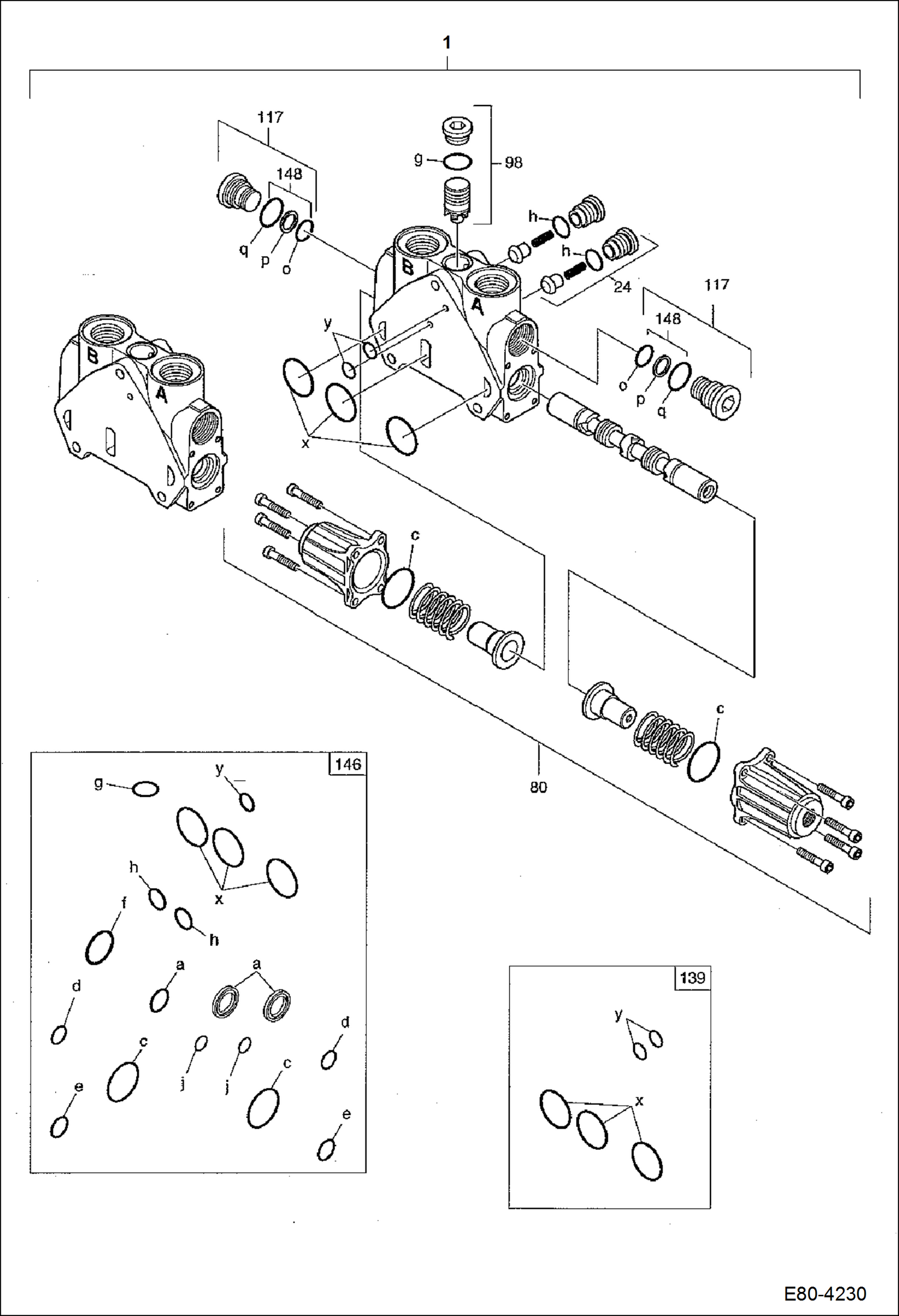 Схема запчастей Bobcat E80 - VALVE SECTION (RH Travel Section) HYDRAULIC SYSTEM