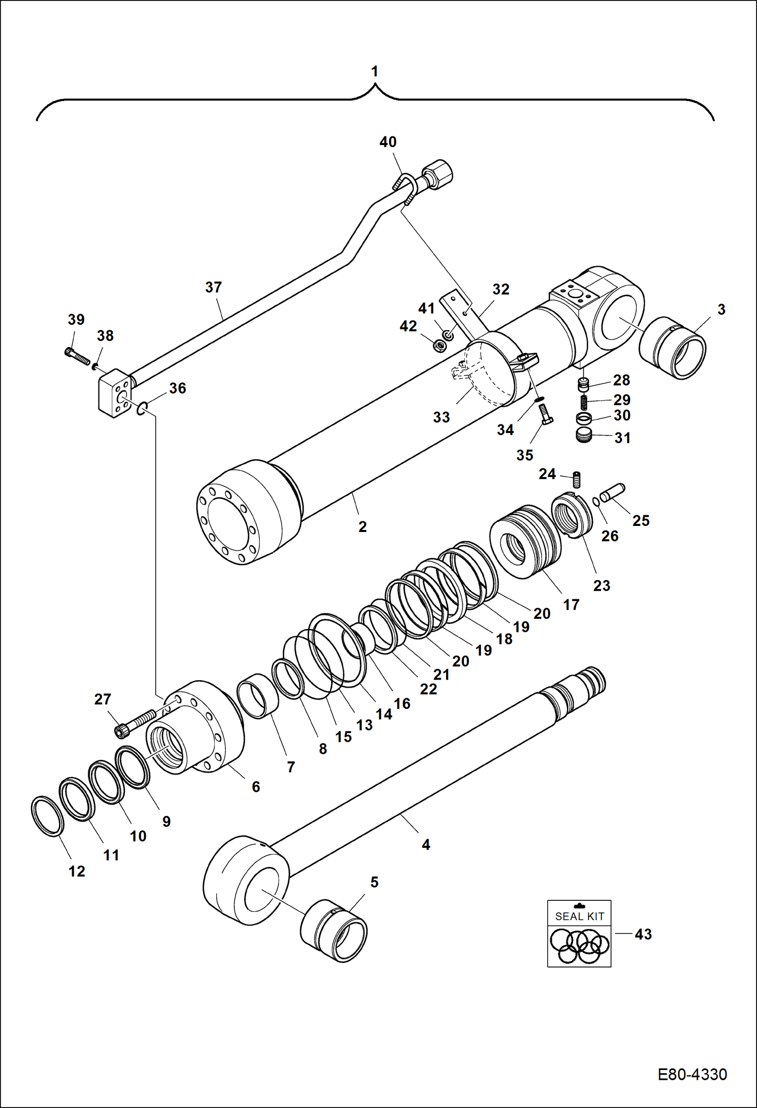 Схема запчастей Bobcat E80 - ARM CYLINDER (W/O Lock Valve) HYDRAULIC SYSTEM