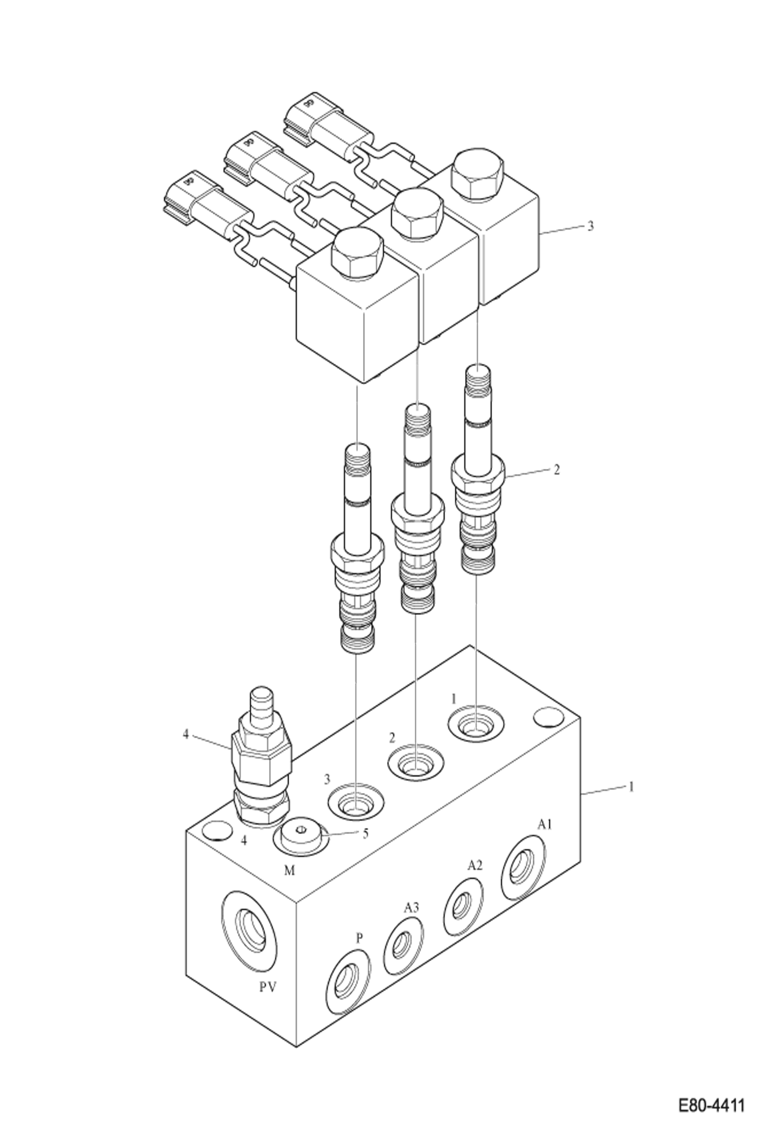 Схема запчастей Bobcat E80 - MANIFOLD VALVE (S/N AETB11052 - 11881, AET311052 - 11881) HYDRAULIC SYSTEM