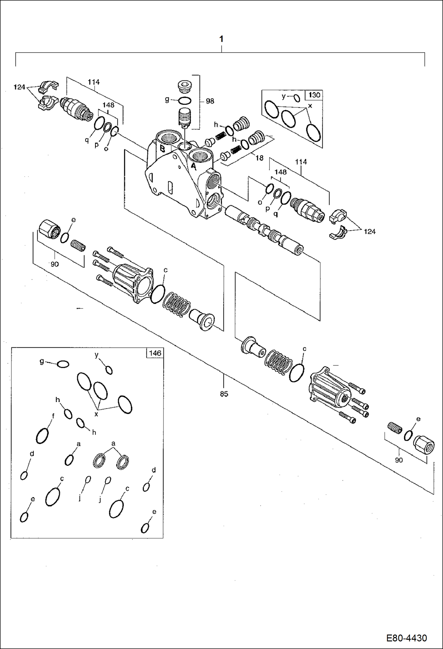 Схема запчастей Bobcat E80 - VALVE SECTION (2nd Auxiliary/Rotation Section) HYDRAULIC SYSTEM