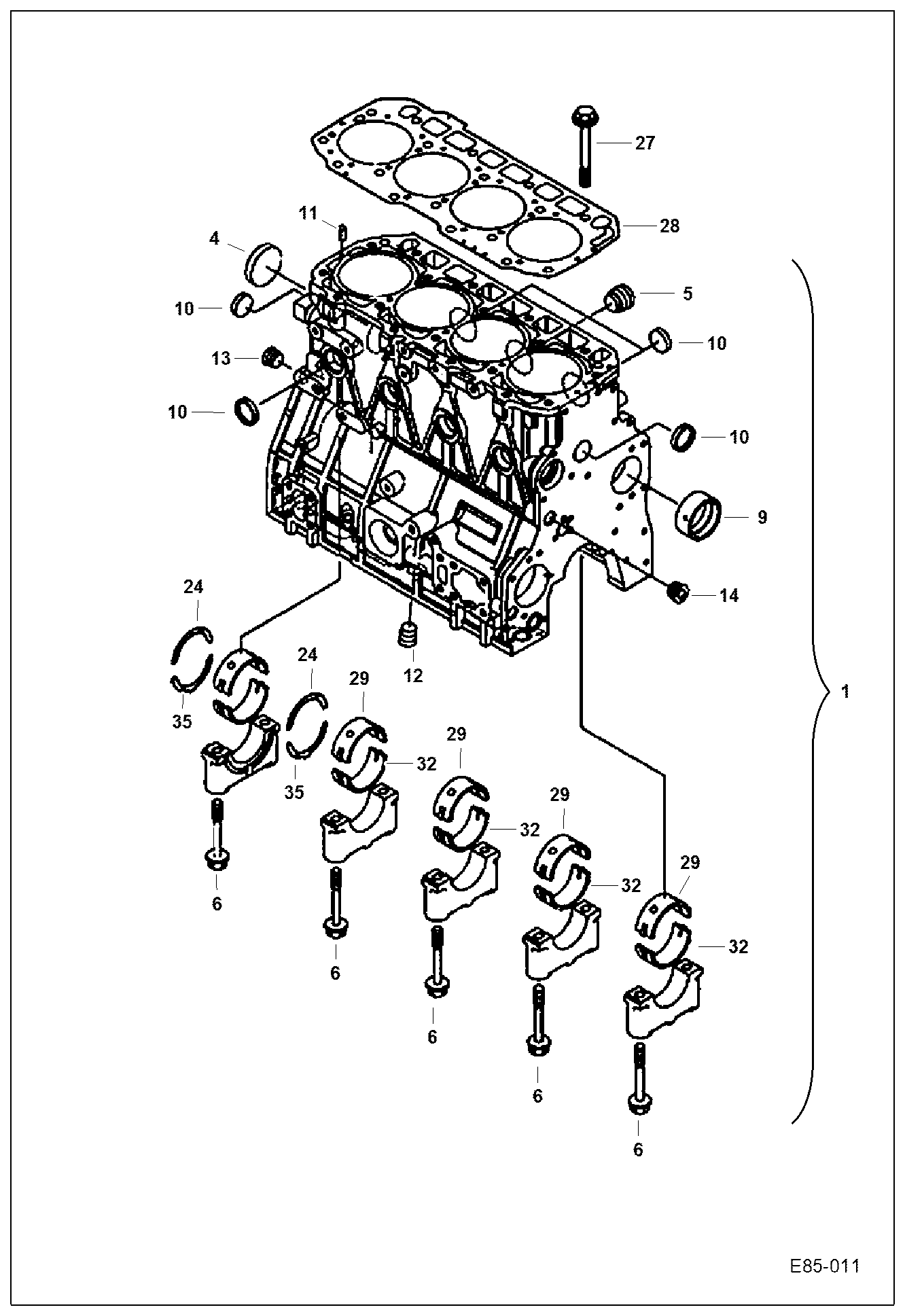 Схема запчастей Bobcat E63 - CRANKCASE (Cylinder Block) POWER UNIT