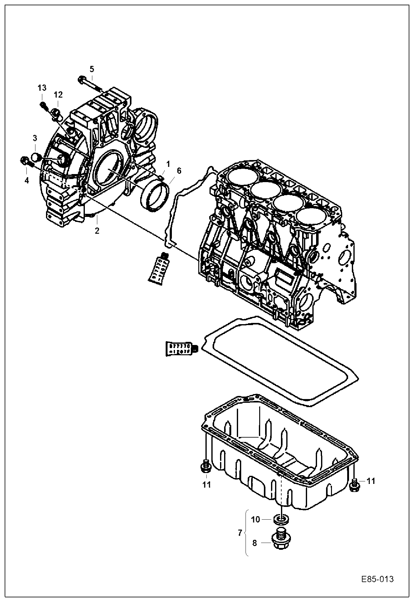 Схема запчастей Bobcat E63 - OIL PAN & FLYWHEEL HOUSING POWER UNIT