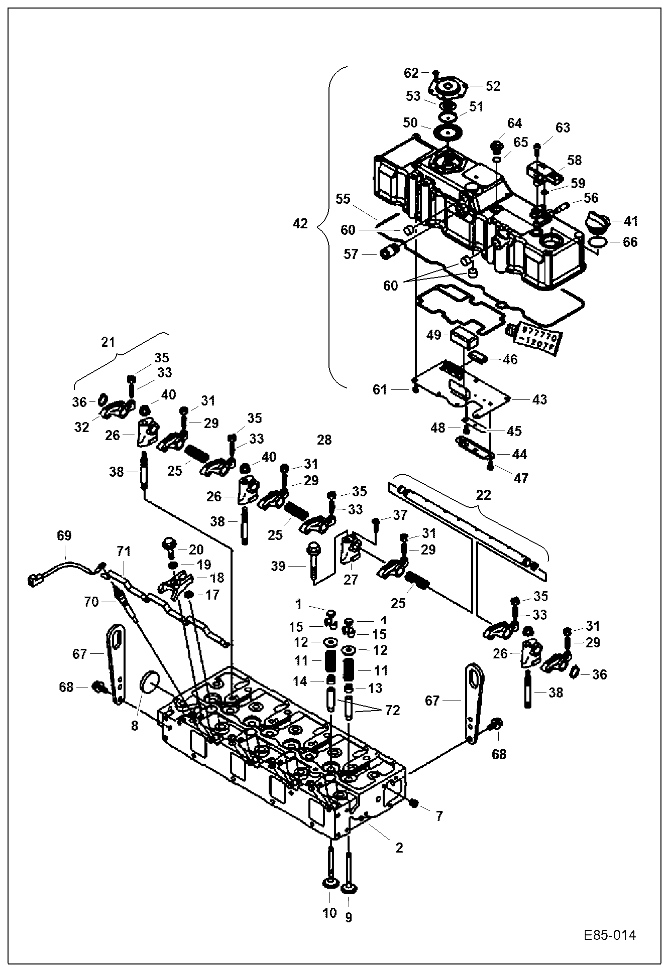 Схема запчастей Bobcat E63 - CYLINDER HEAD, VALVE & ROCKER ARMS & COVER POWER UNIT
