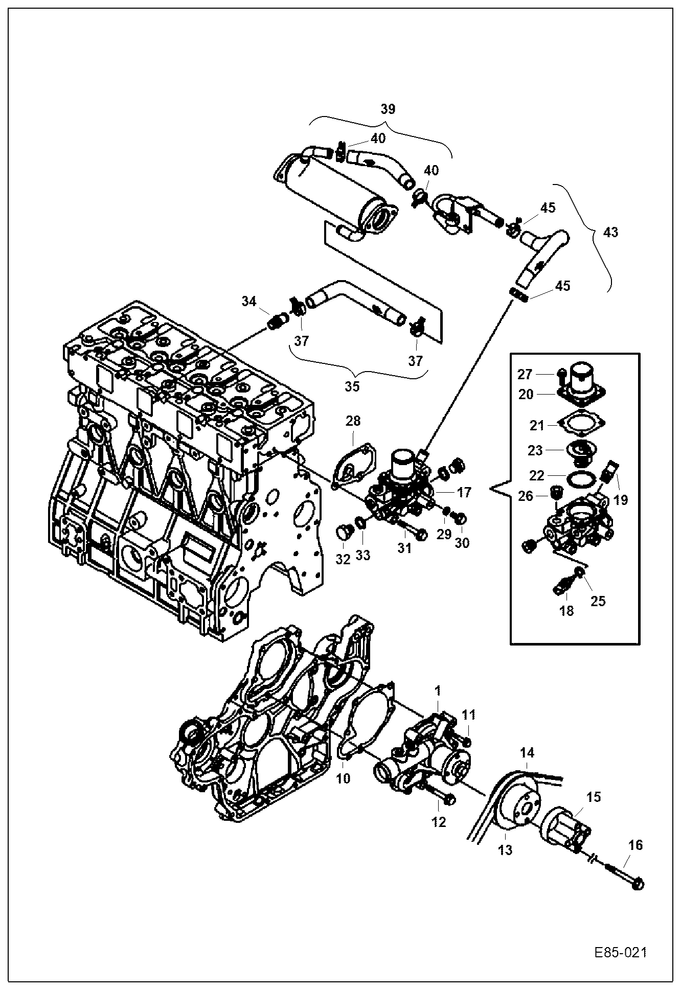 Схема запчастей Bobcat E63 - COOLING SYSTEM (Water Pump & Thermostat)) POWER UNIT