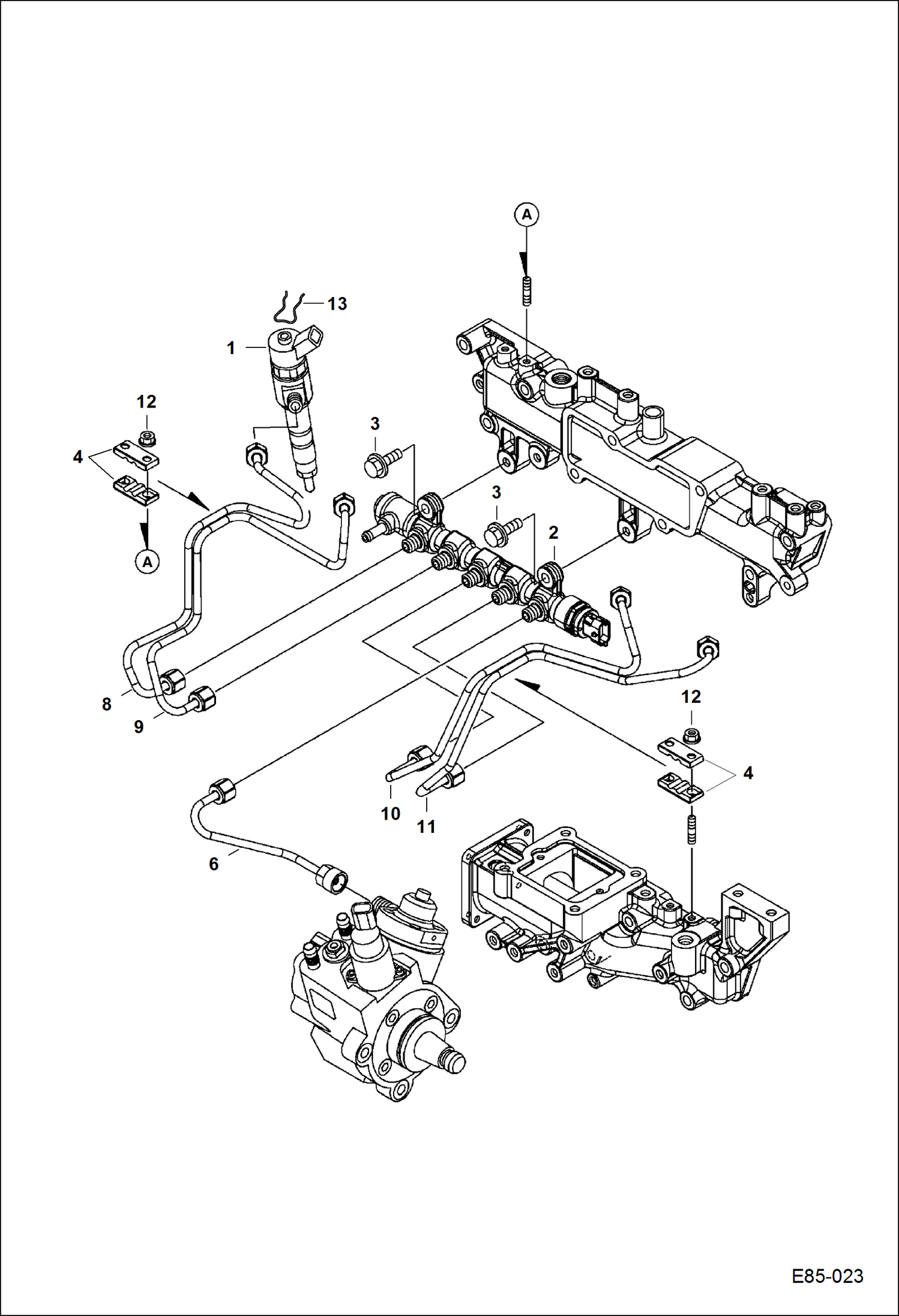 Схема запчастей Bobcat E63 - FUEL INJECTION (Nozzles & Lines) POWER UNIT