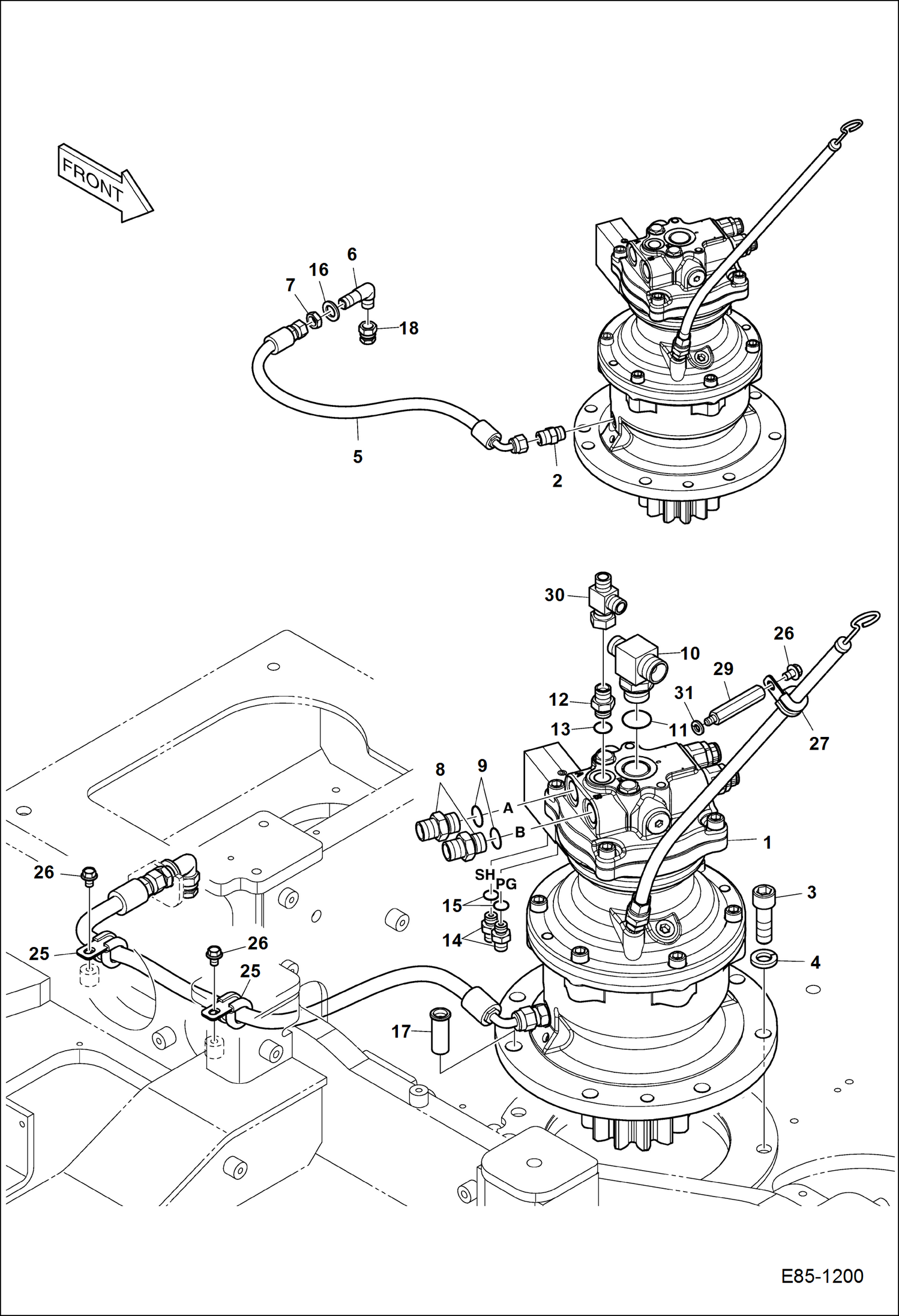 Схема запчастей Bobcat E85 - HYDRAULIC CIRCUITRY (Slew Motor & Case Drain) HYDRAULIC SYSTEM