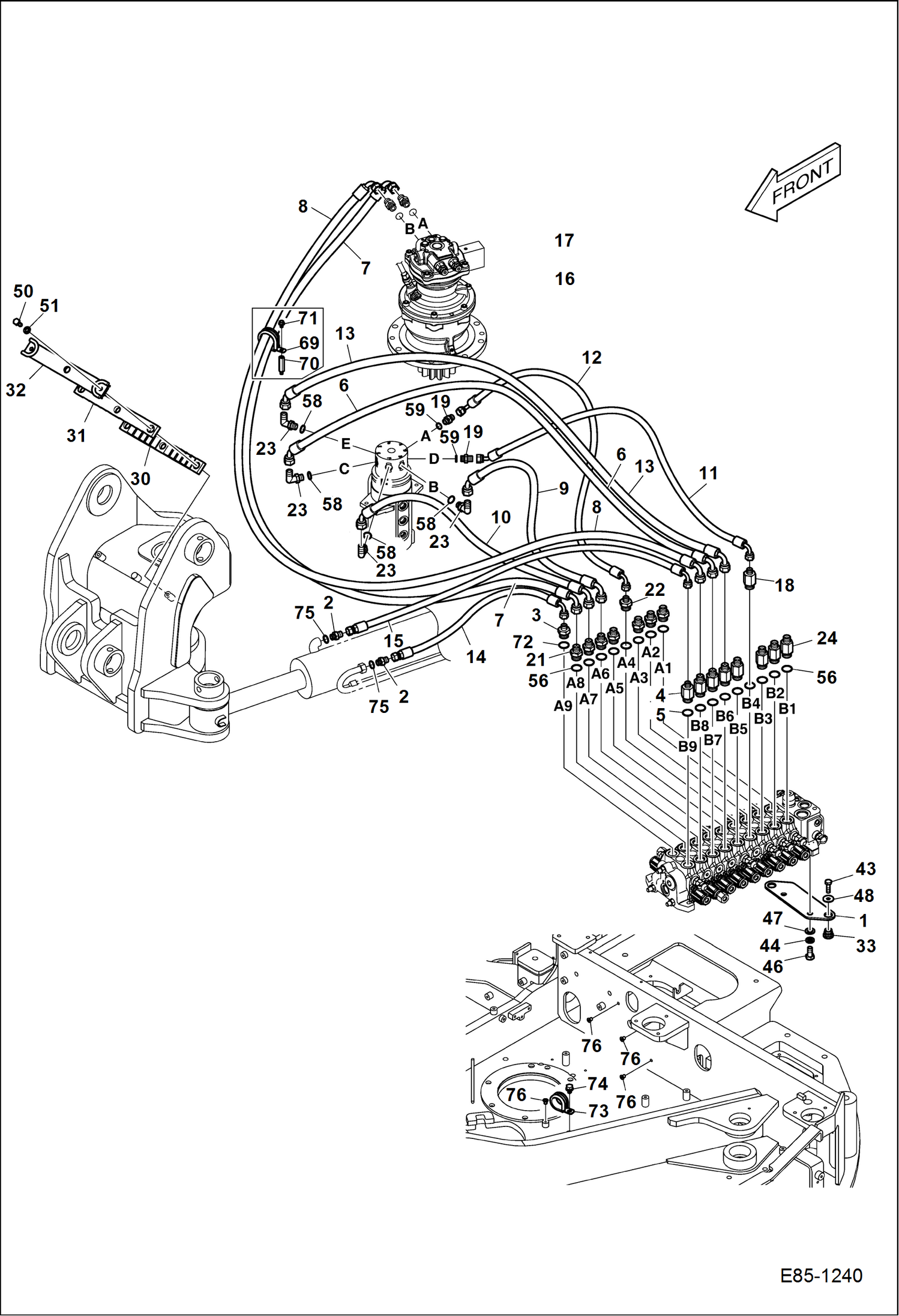 Схема запчастей Bobcat E85 - HYDRAULIC CIRCUITRY (Slew Motor & Valve) HYDRAULIC SYSTEM